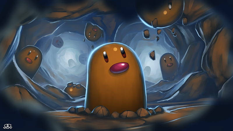 Diglett, cave, orange blob, SD Desktop Wallpaper