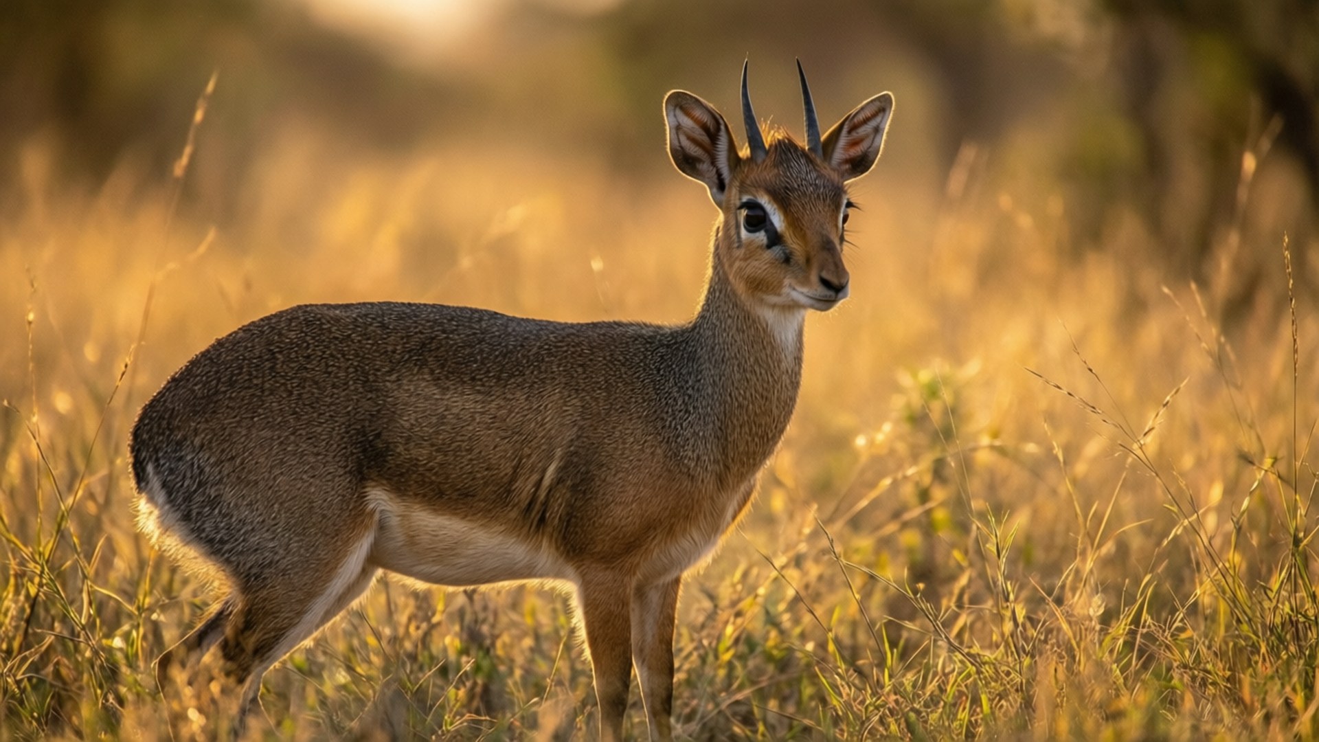 golden sunrise, dik-dik, savanna grass, Full HD Desktop Wallpaper