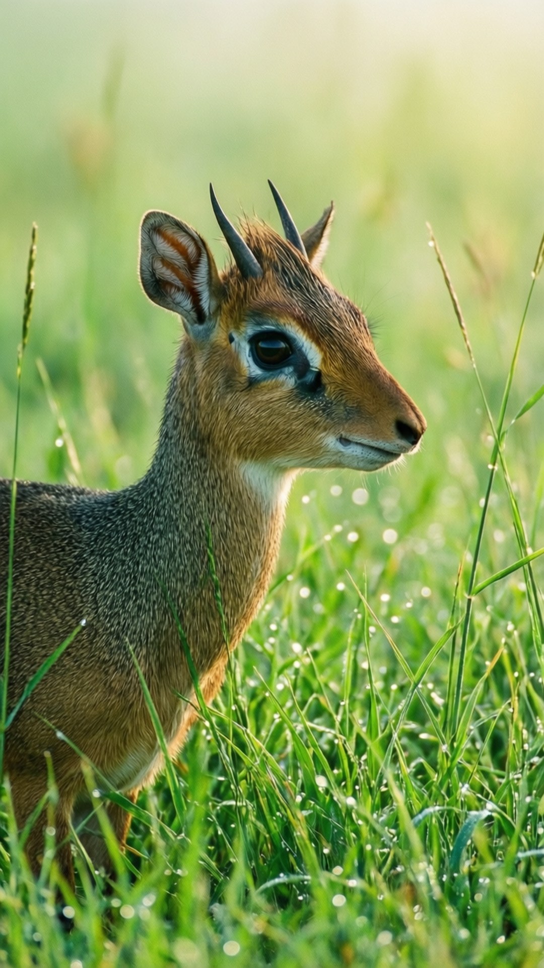 Morning Dew Dik-dik, dik-dik, tall green grass, Full HD Phone Wallpaper