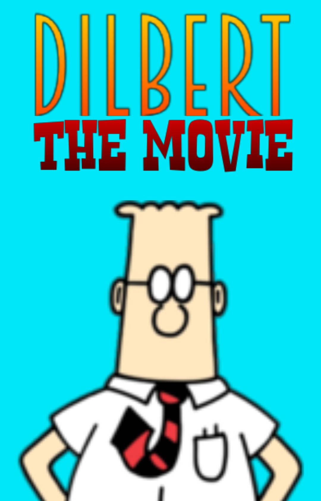 Dilbert, bright blue background, bold orange and red movie title text, HD Phone Wallpaper