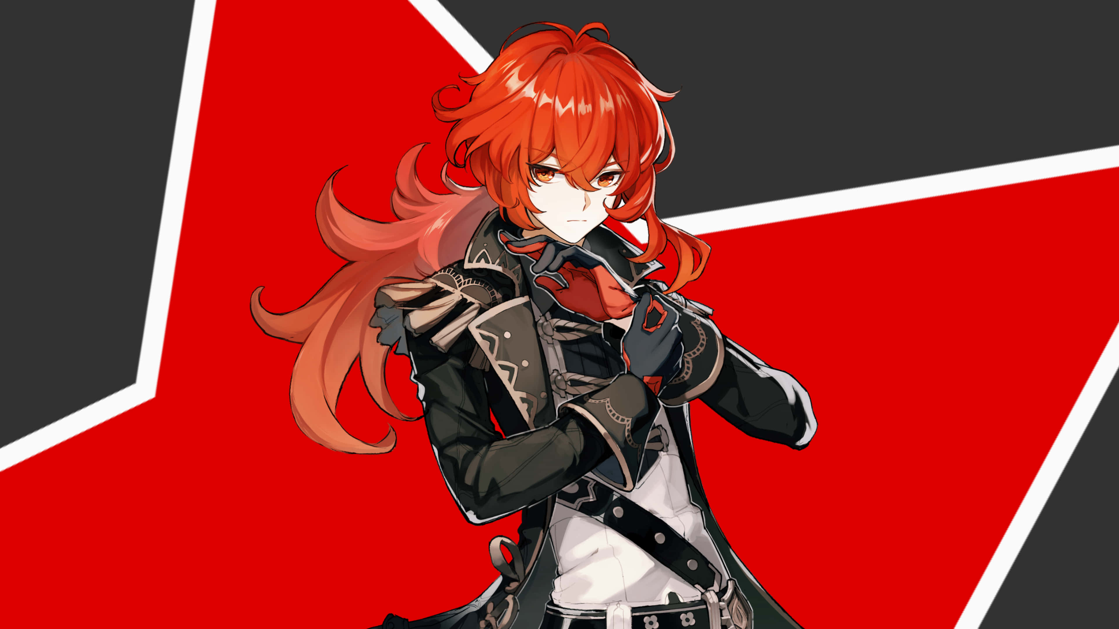 Diluc, red star, fiery-haired anime character, 4K Desktop Wallpaper
