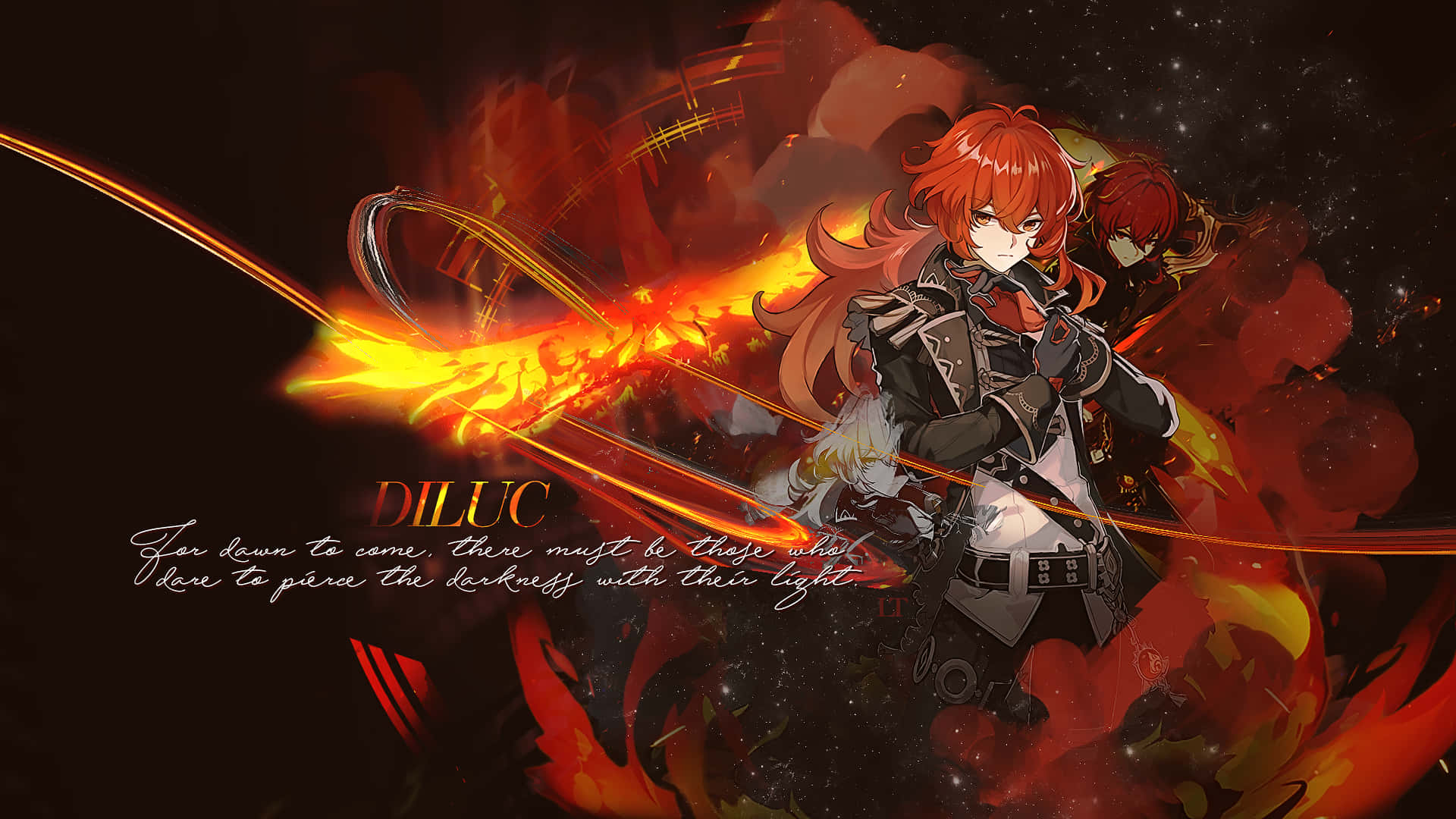 Diluc, red hair, sword, Full HD Desktop Wallpaper