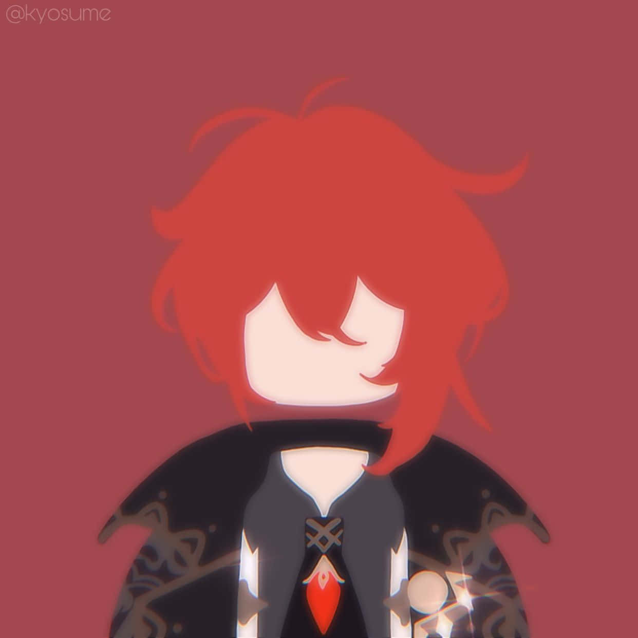 Diluc, vibrant red hair, black outfit, SD Desktop Wallpaper