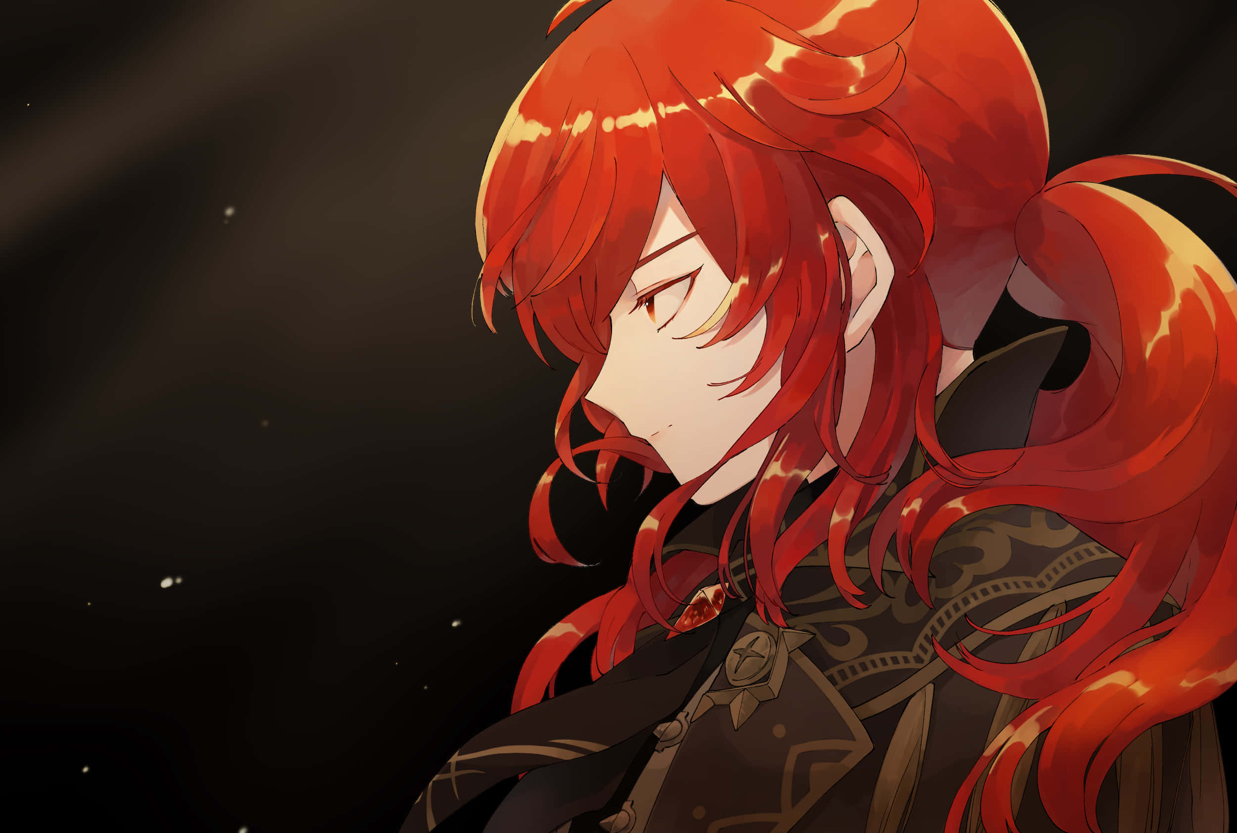 Diluc, red haired anime girl, closed eyes, Full HD Desktop Wallpaper