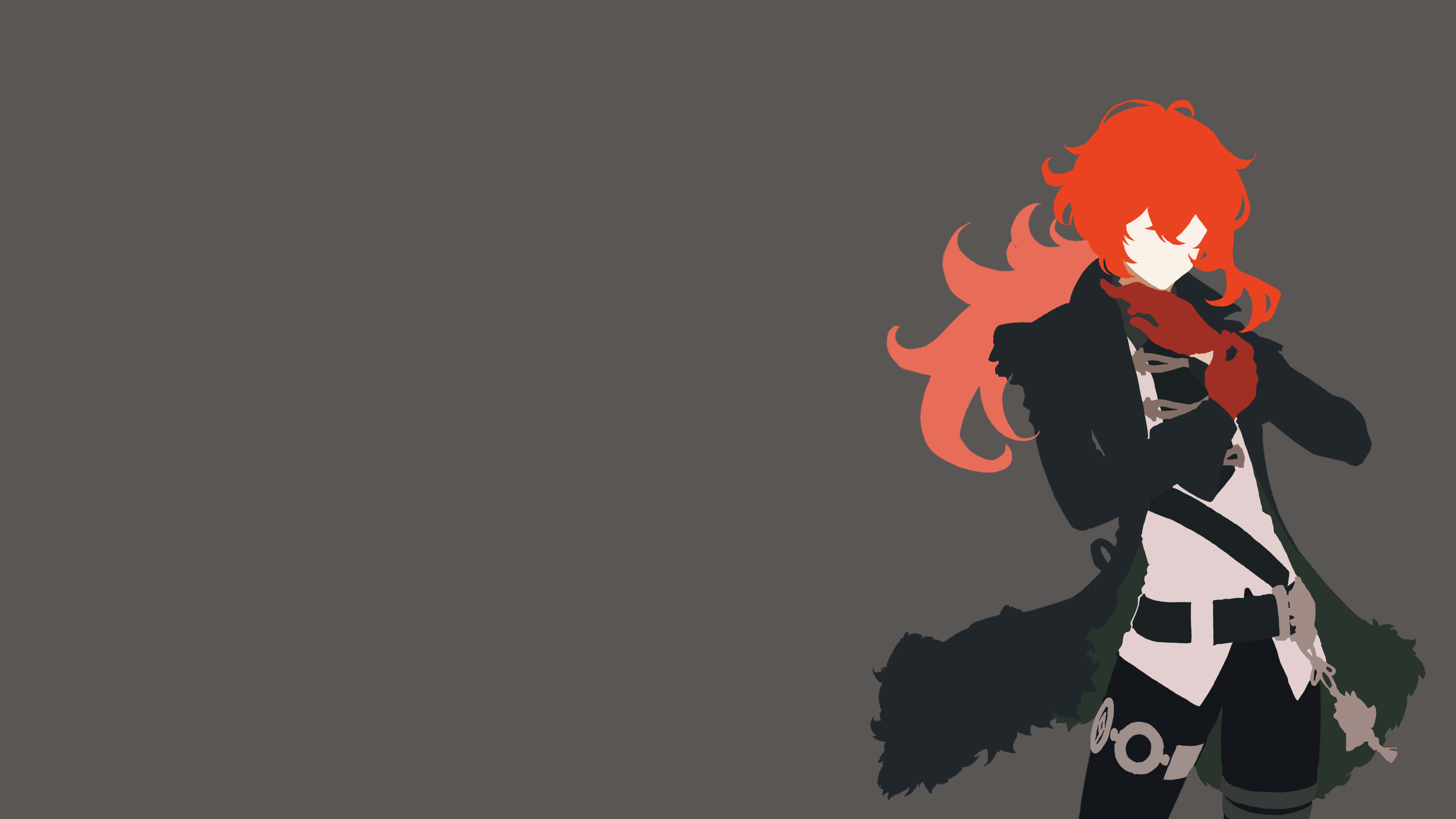 Diluc, fiery orange hair, black coat, 4K Desktop Wallpaper