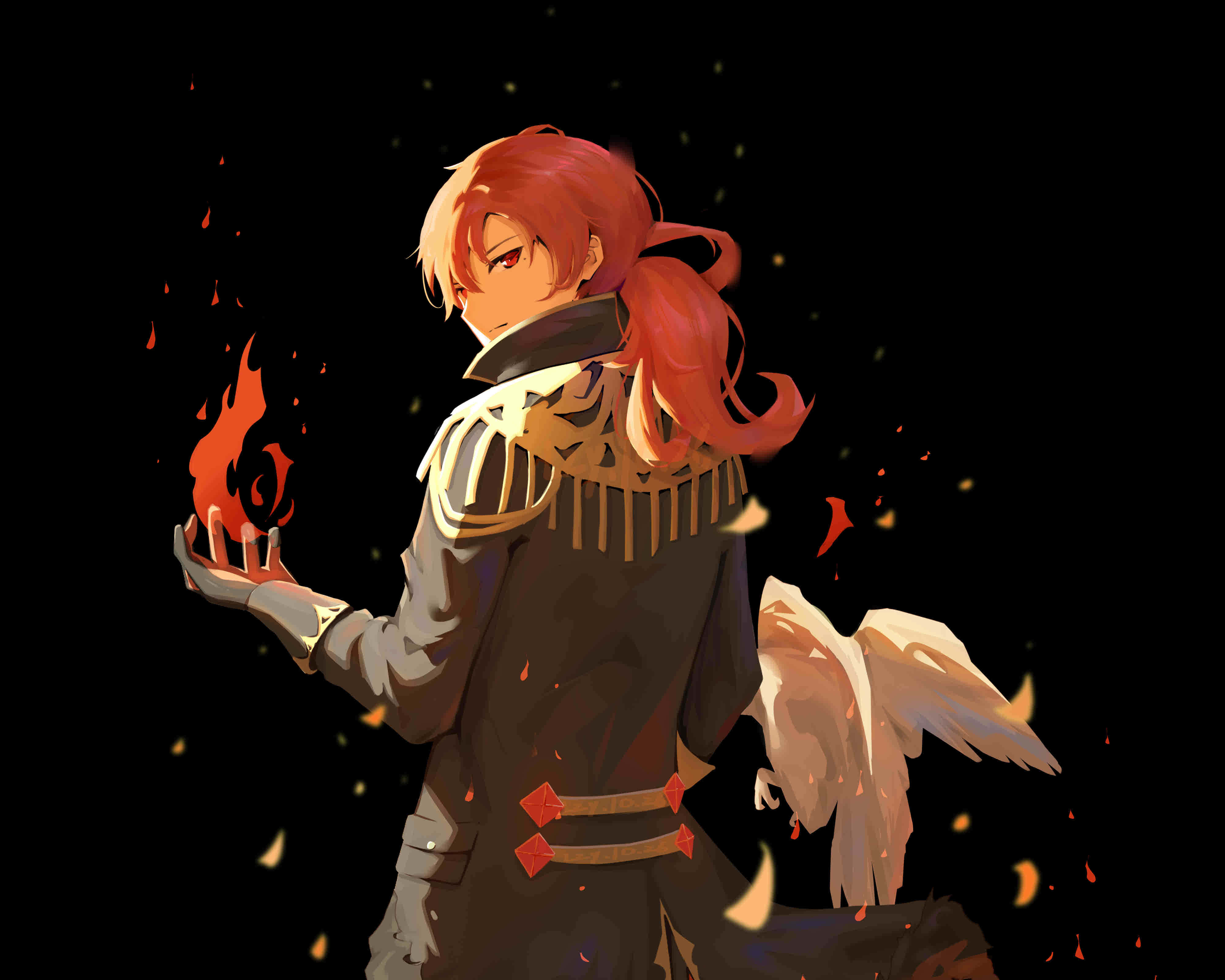 Diluc, red-haired anime character, dark armor, 4K Desktop Wallpaper