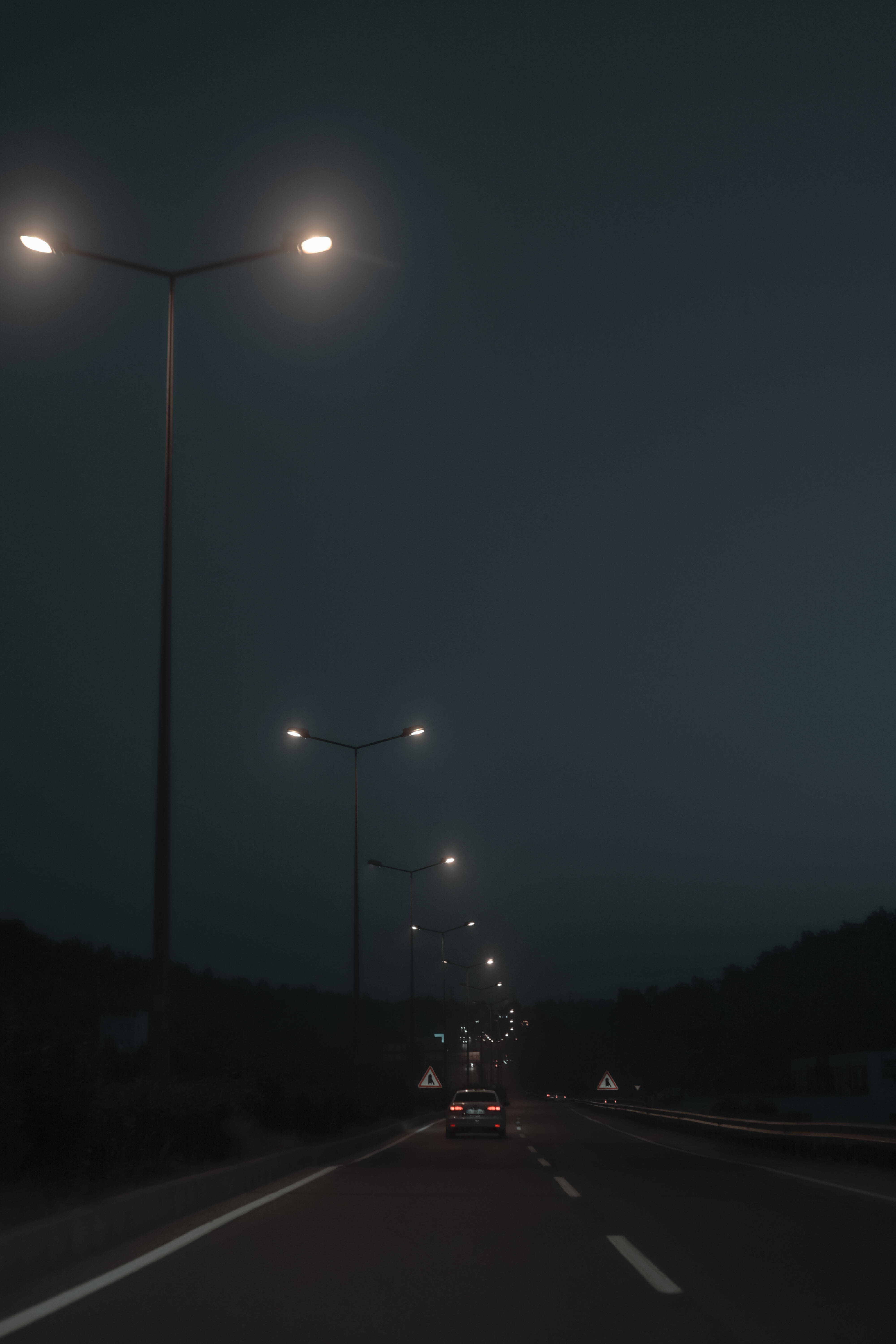 street lights, highway, night, 5K Phone Wallpaper