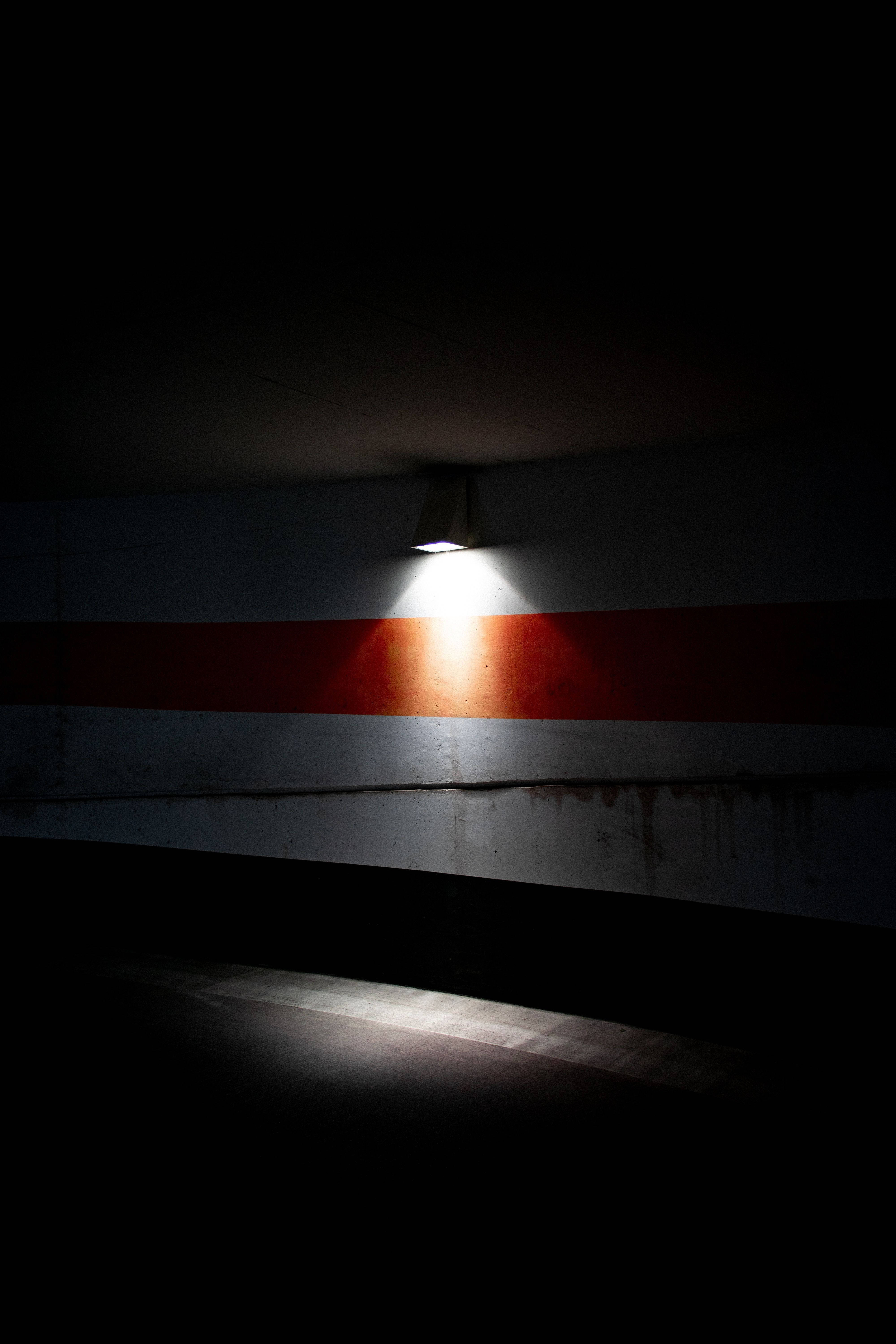 Dim light, overhead light, concrete wall, 5K Phone Wallpaper