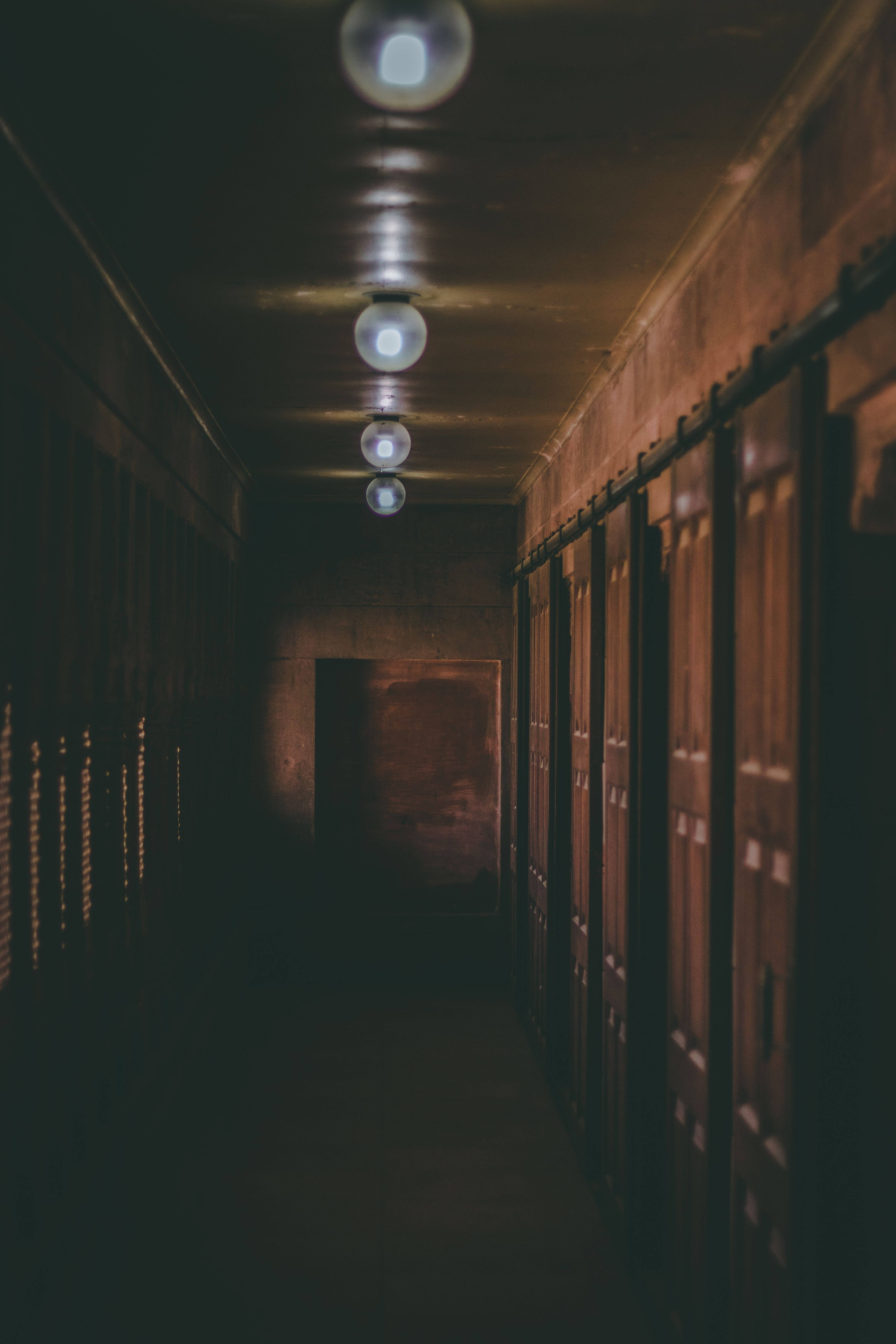 empty hallway, dim light, wooden hallway, 5K Phone Wallpaper