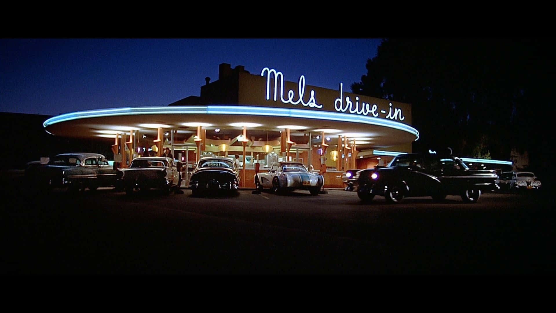 retro drive-in diner, neon lights, night, Full HD Desktop Wallpaper
