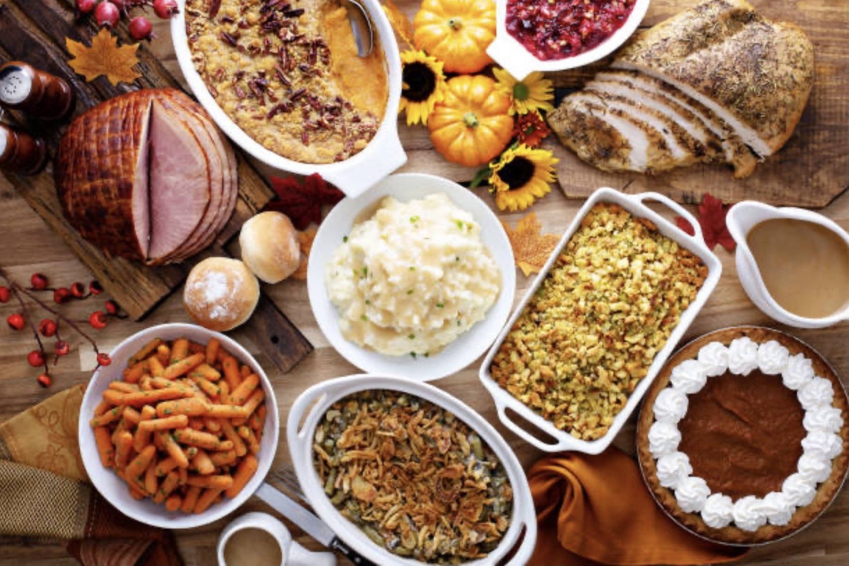 Thanksgiving feast, turkey, ham, HD Desktop Wallpaper