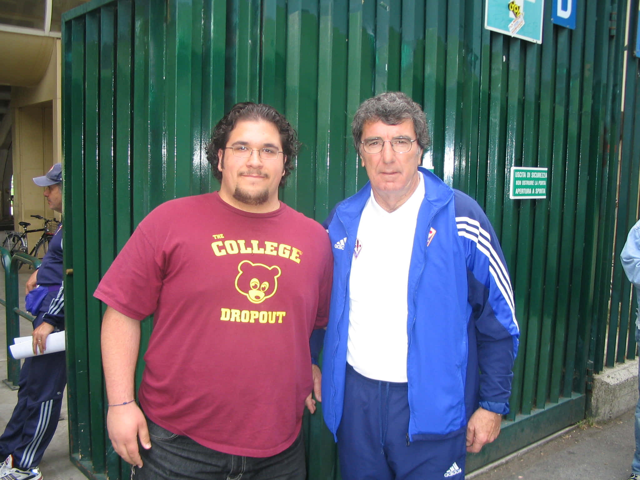 Dino Zoff, maroon 'College Dropout' t-shirt, blue Adidas tracksuit, Full HD Desktop Wallpaper