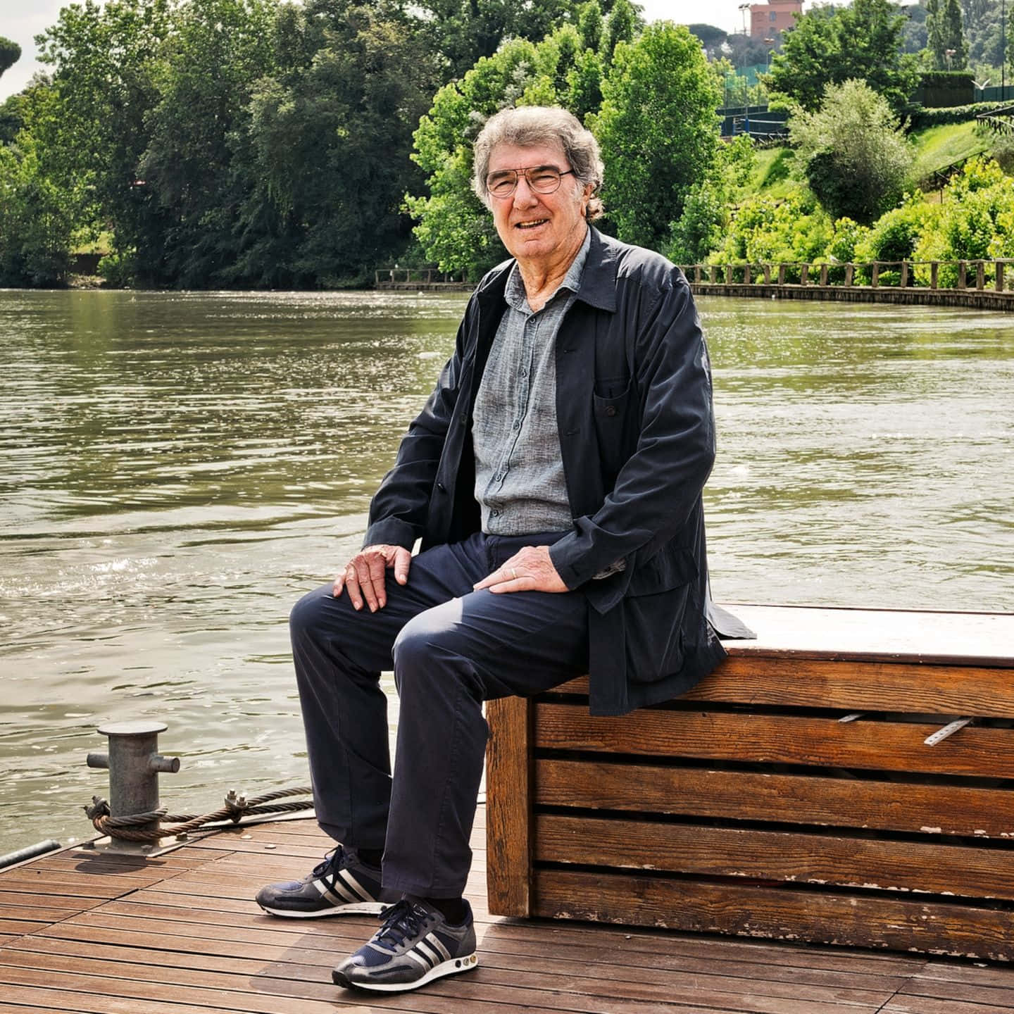 Dino Zoff, wooden dock, calm river, HD Desktop Wallpaper