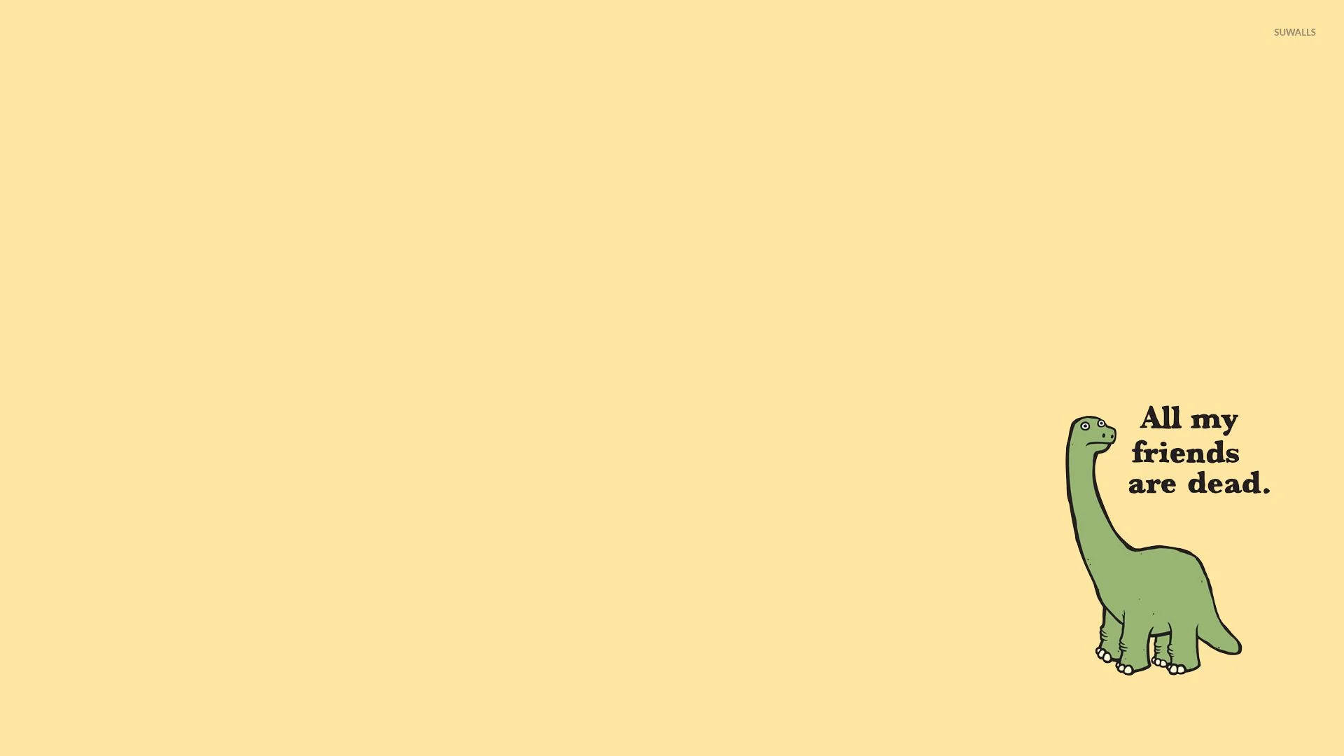 green cartoon brontosaurus, plain yellow background, All my friends are dead, Full HD Desktop Wallpaper