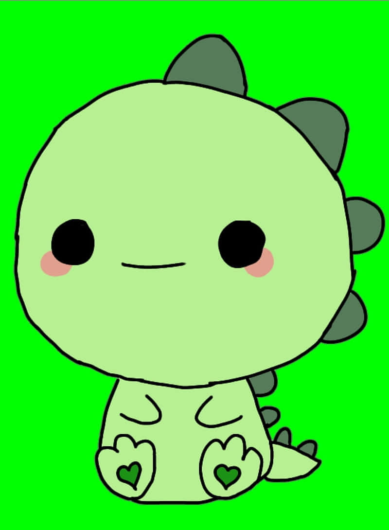 blushing green cute dino stegosaurus, light green, heart-shaped feet, SD Phone Wallpaper