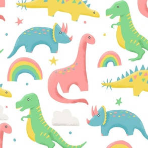 pastel aesthetic, cartoon dinosaurs, rainbows, SD Desktop Wallpaper