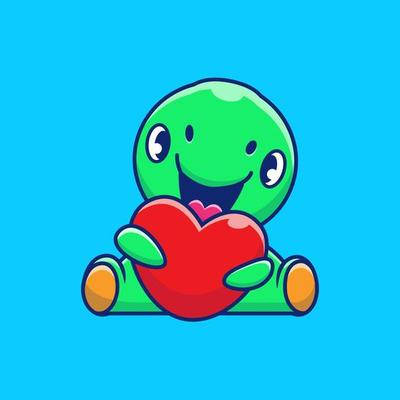 heart aesthetic dino, cheerful green cartoon turtle, bright red heart, SD Desktop Wallpaper