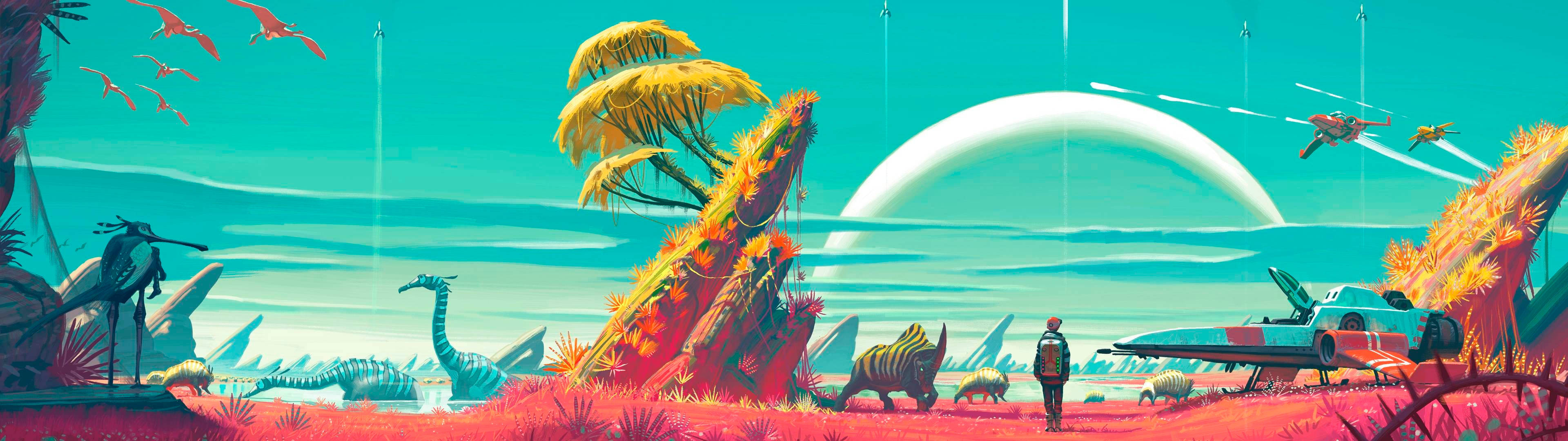 3840x1080, HD Dual Monitor, dinosaurs, 4K Desktop Wallpaper