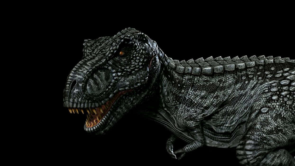 black dinosaur, tyrannosaurus rex, glowing amber eyes, SD Desktop Wallpaper
