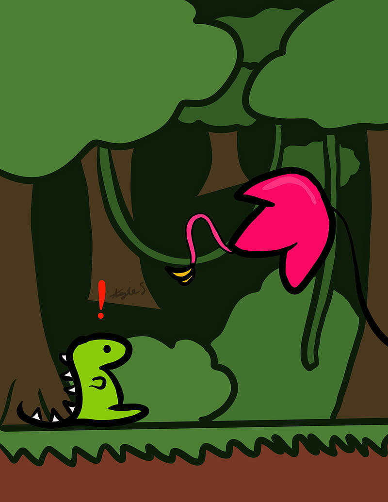Cute Dinosaur Phone Venus Flytrap, cartoon green dinosaur, bright pink dinosaur, SD Phone Wallpaper