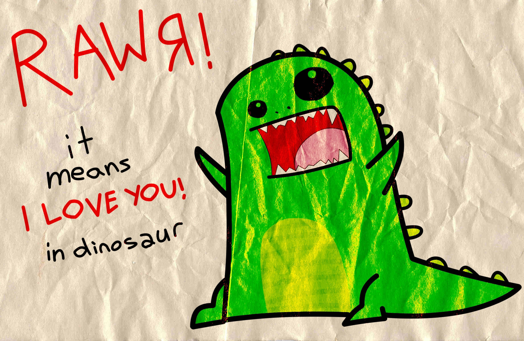 cute dinosaur, green cartoon dinosaur, wide open mouth, Full HD Desktop Wallpaper