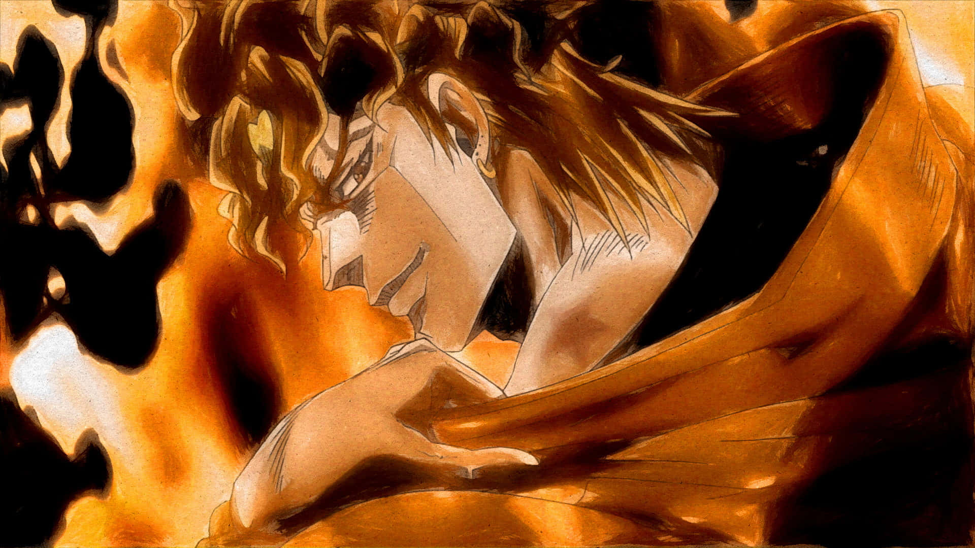 Dio Brando, spiky hair, swirling orange flames, Full HD Desktop Wallpaper