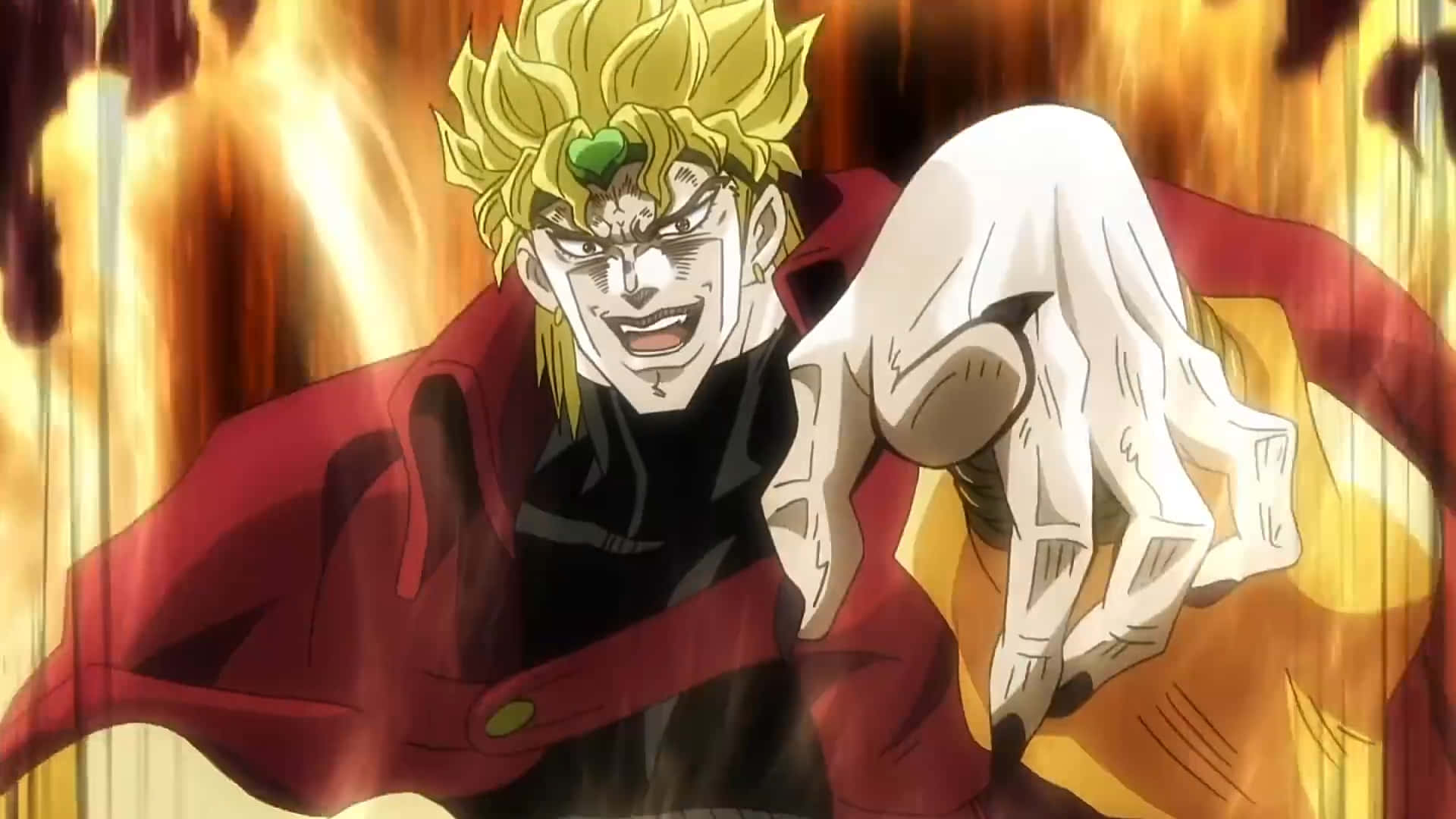 Dio Brando, spiky blonde hair, red coat, Full HD Desktop Wallpaper