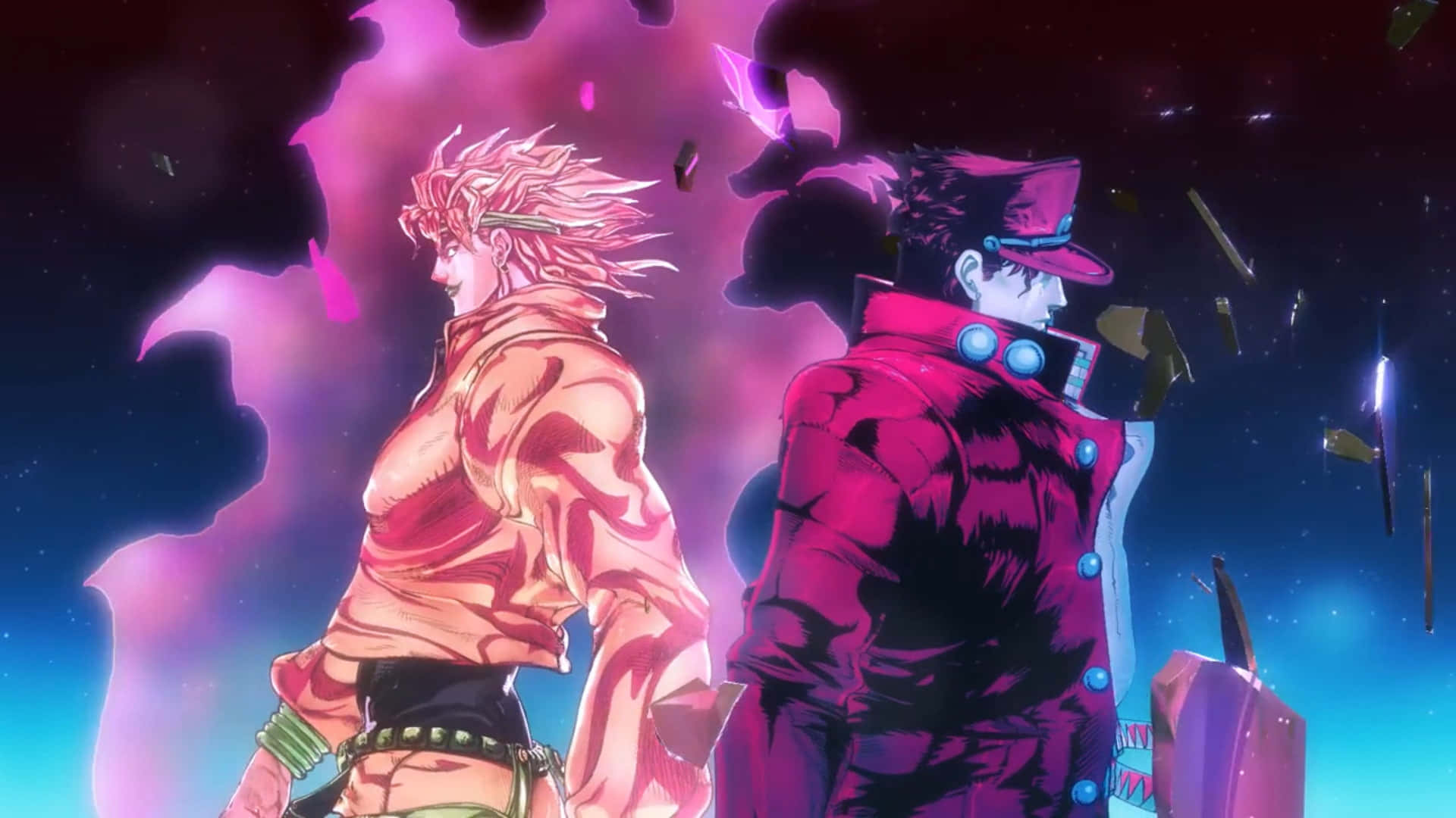 Dio Brando, cosmic pink and blue energy, starry void, Full HD Desktop Wallpaper