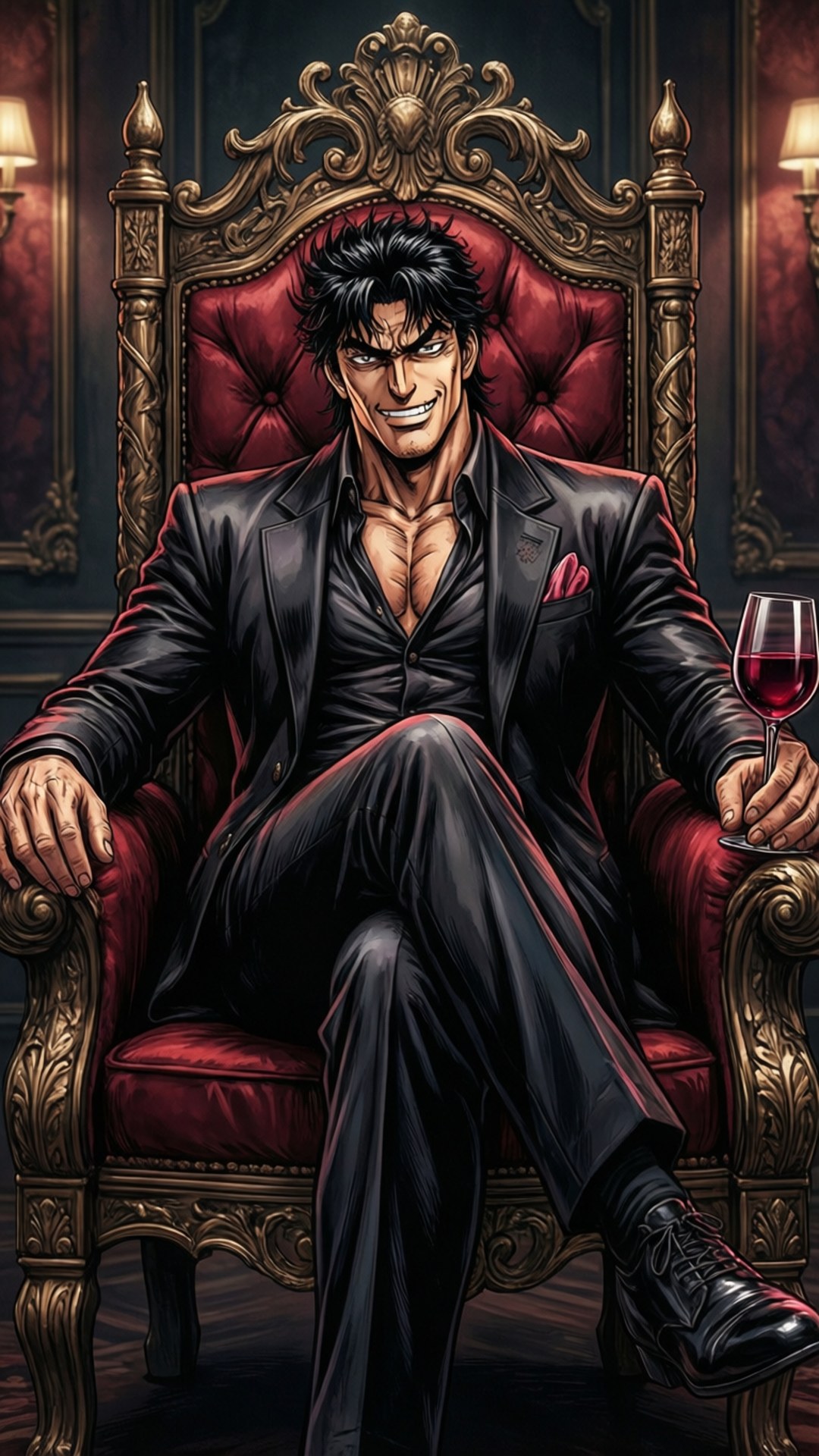 Dio Brando, throne, wine glass, Full HD Phone Wallpaper