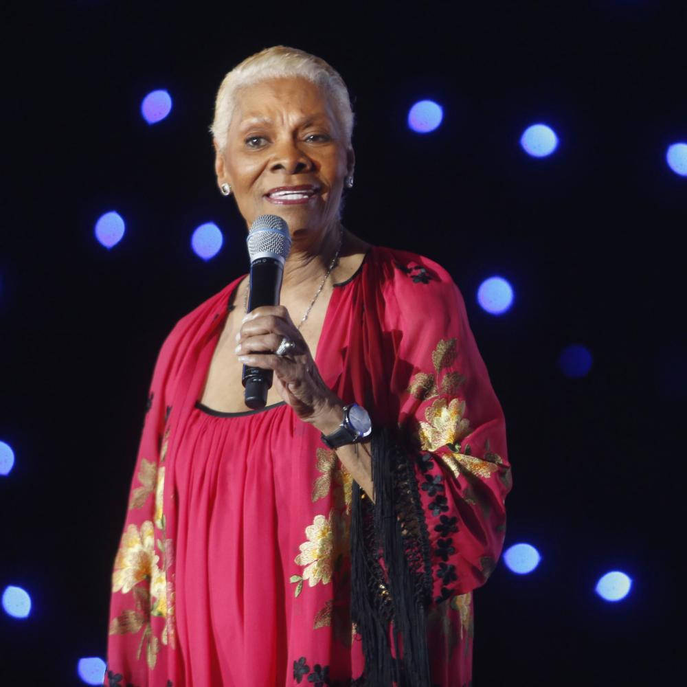 Dionne Warwick, microphone, glowing blue stage lights, SD Desktop Wallpaper