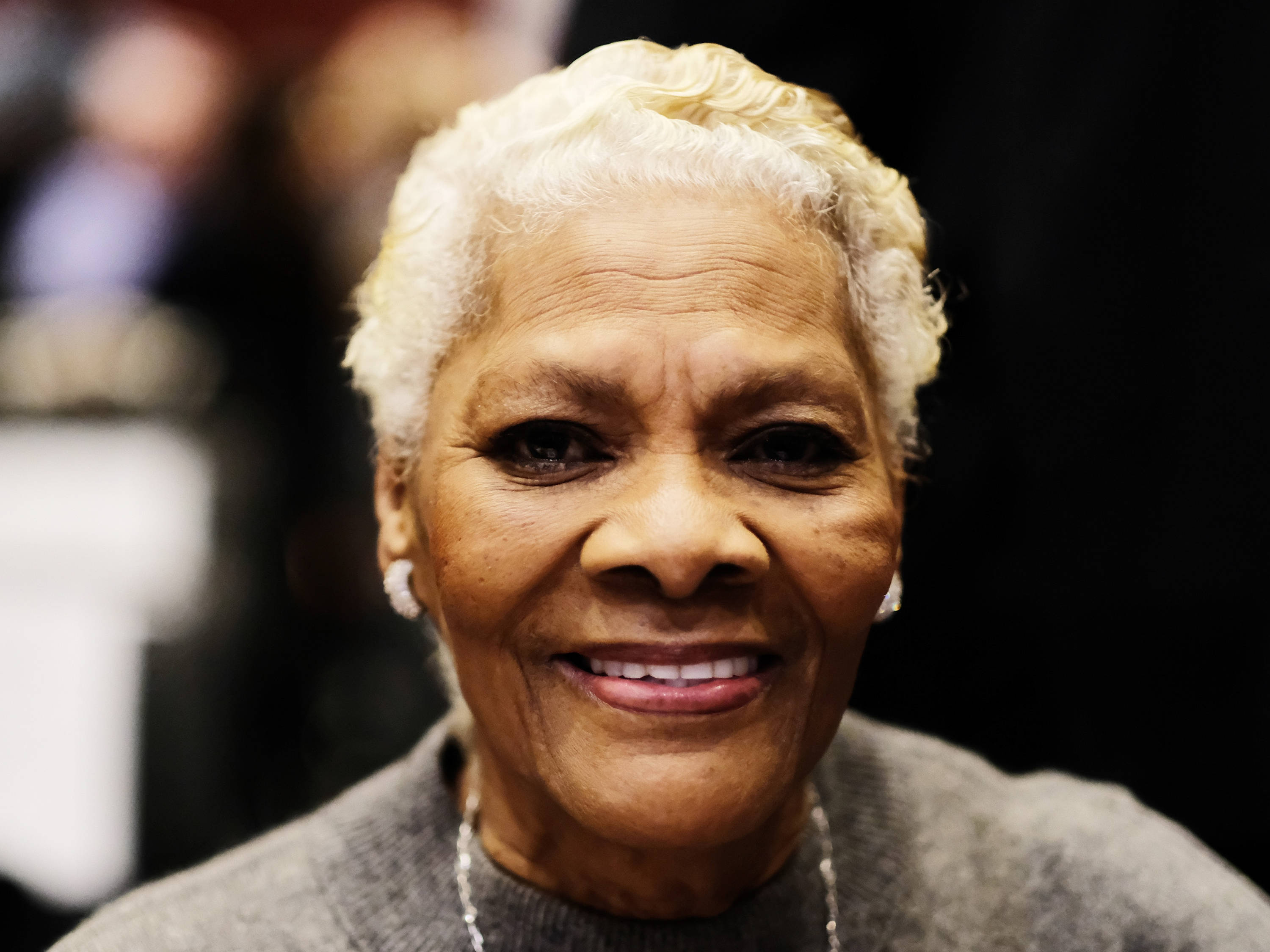 Dionne Warwick, elderly Black woman, short white hair, 2K Desktop Wallpaper
