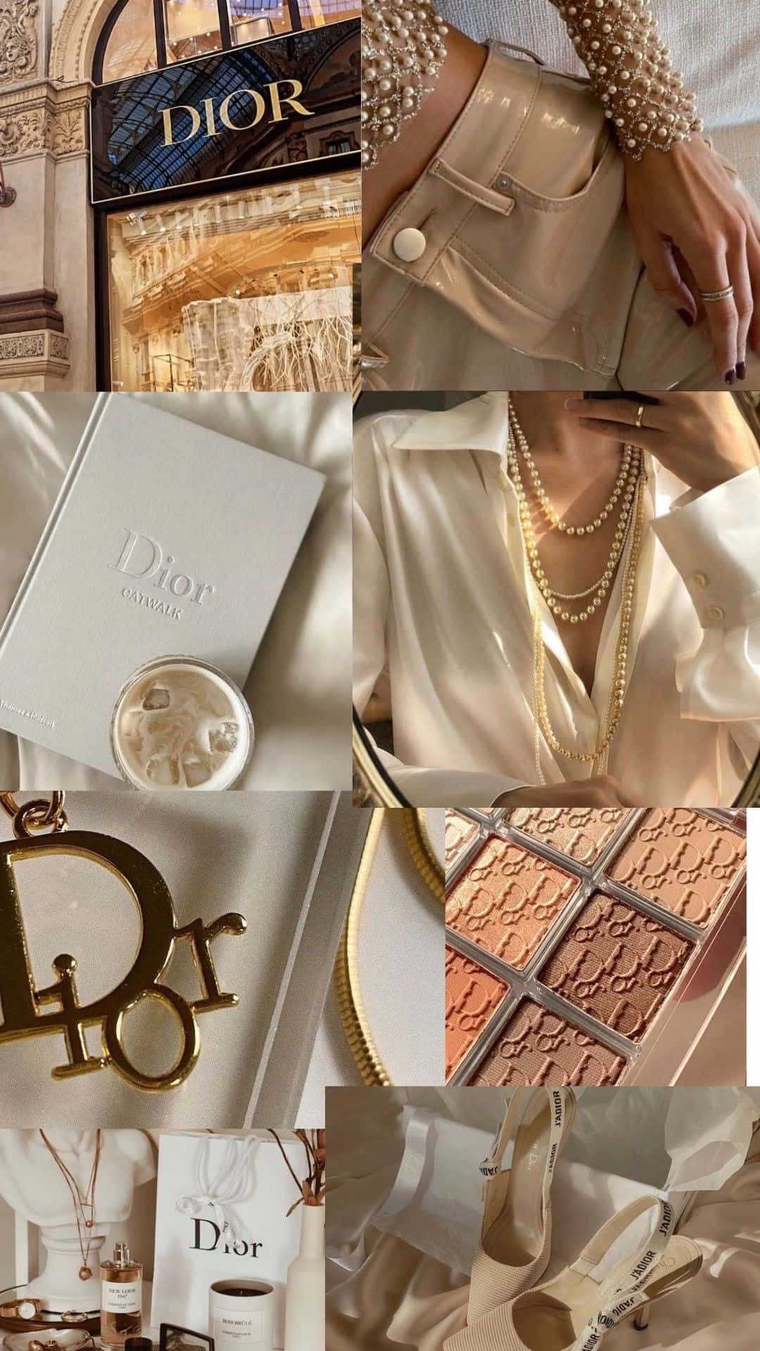 Dior, beige satin clothing, pearl jewelry, Full HD Phone Wallpaper