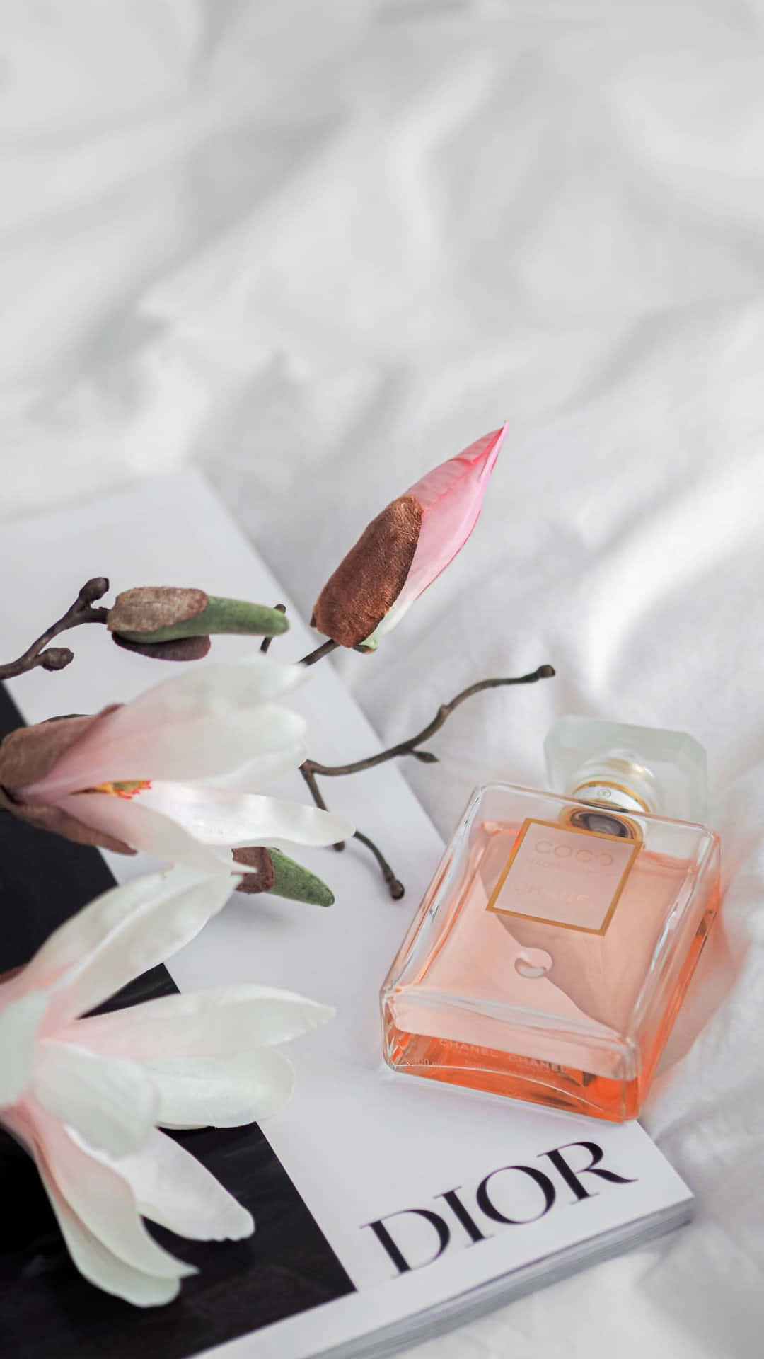 Dior, perfume bottle, magnolia blossoms, Full HD Phone Wallpaper
