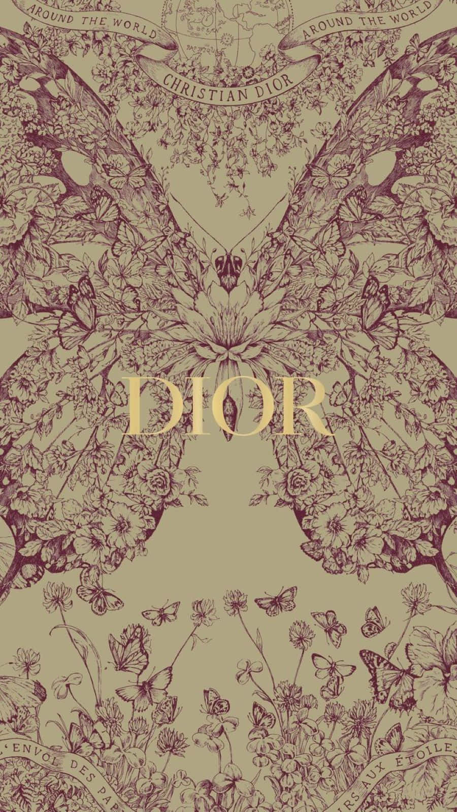 Dior, floral pattern, butterfly motifs, HD Phone Wallpaper