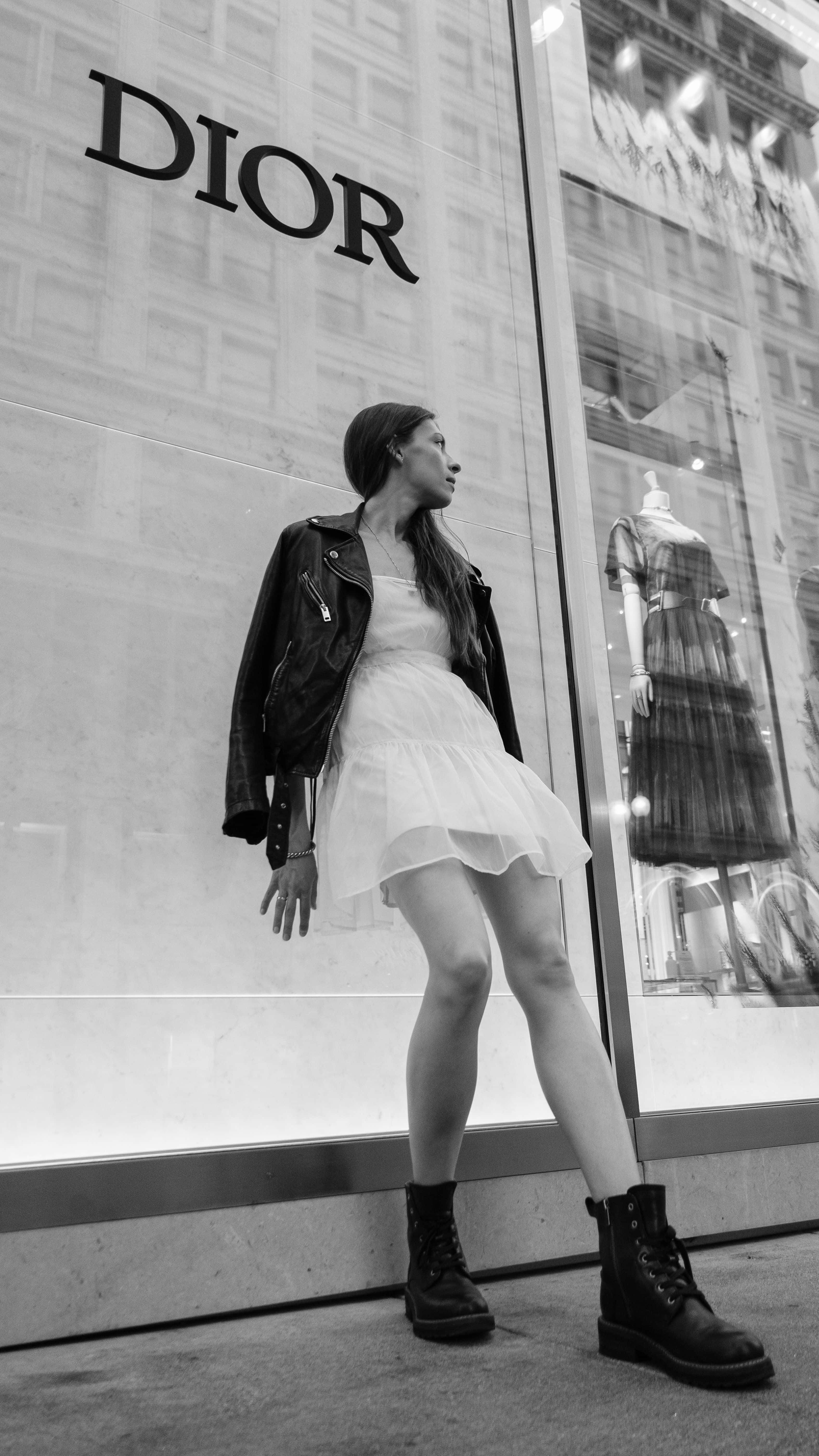 Dior, storefront, leather jacket, 5K Phone Wallpaper