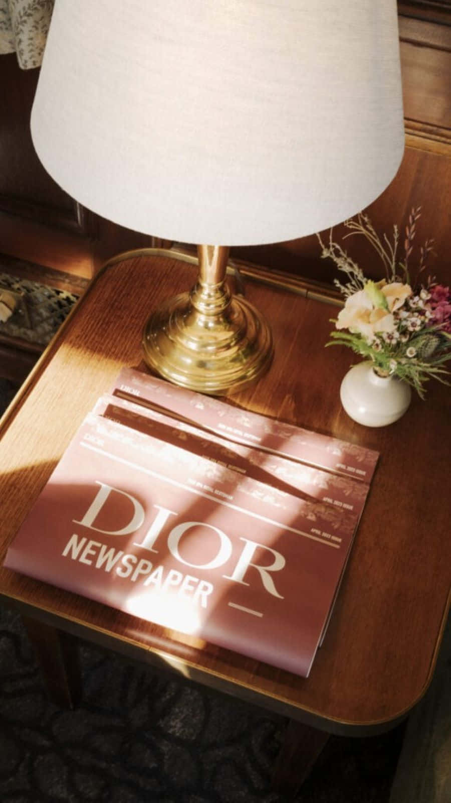 Dior, newspaper, wooden table, HD Phone Wallpaper