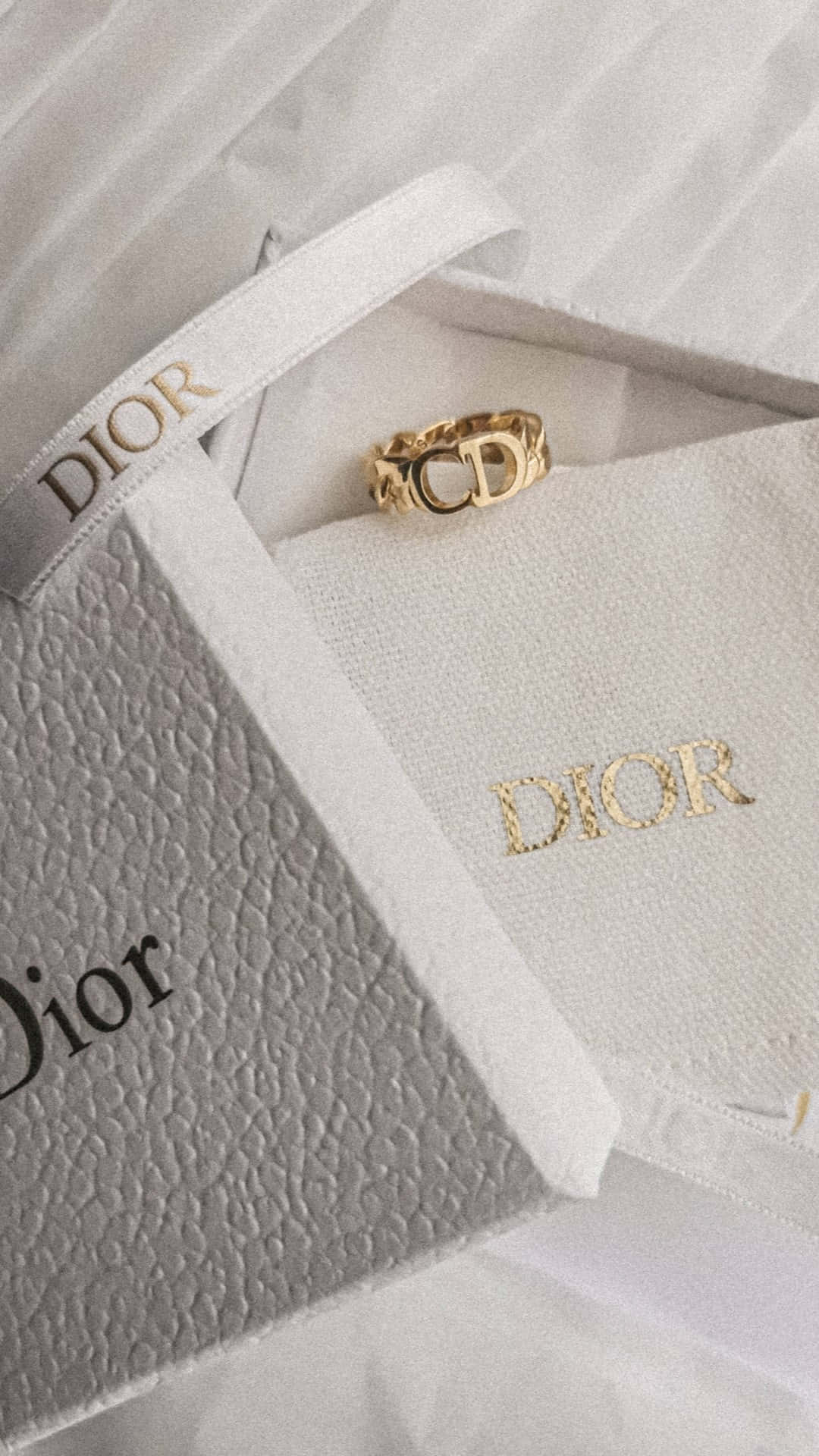 Dior, gold Dior ring, white branded packaging, Full HD Phone Wallpaper