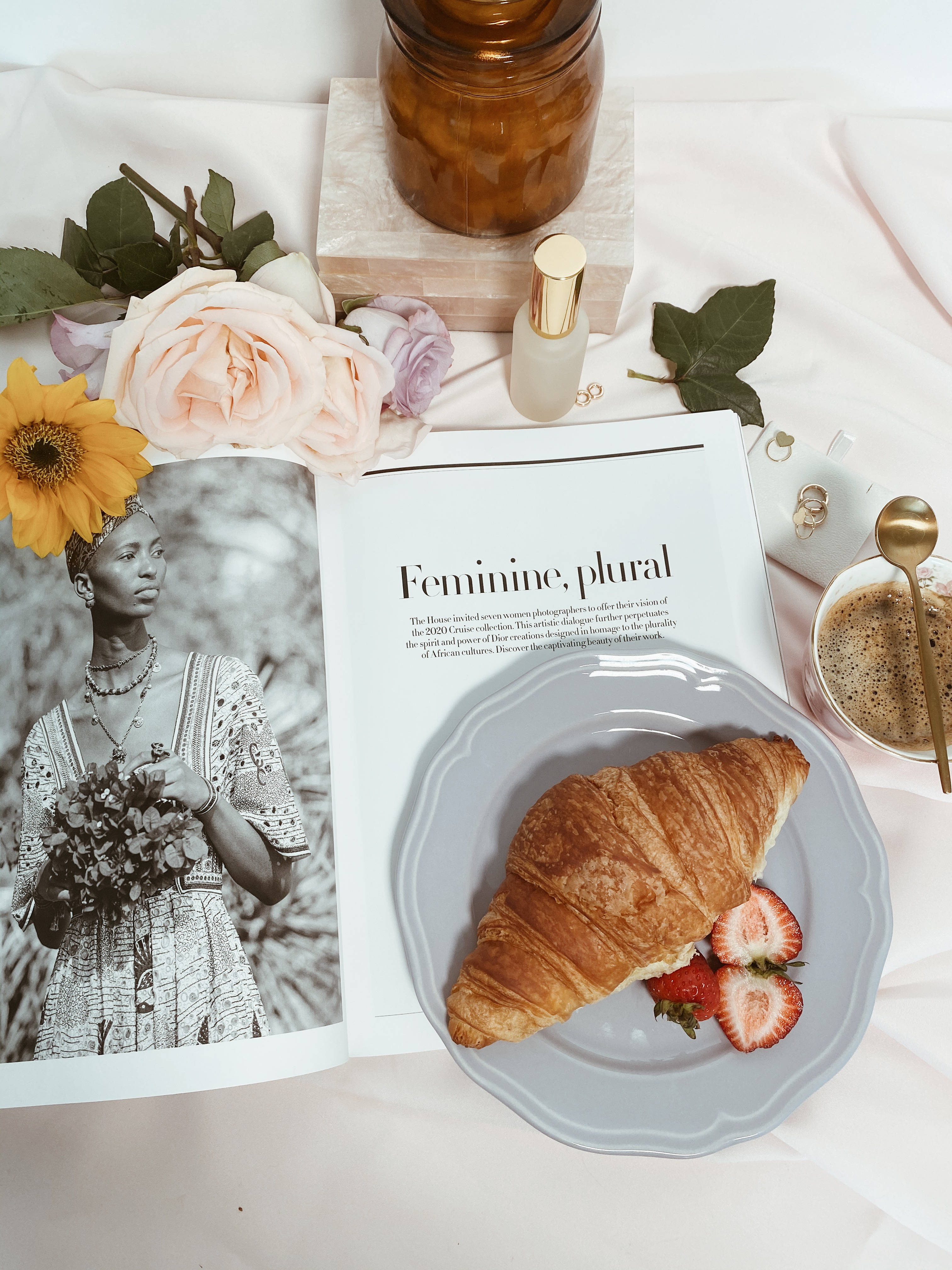 Dior, croissant, magazine, 4K Phone Wallpaper