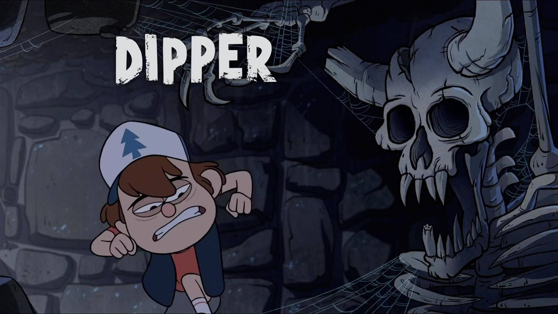 Dipper Pines, skull art, dark stone dungeon, Full HD Desktop Wallpaper