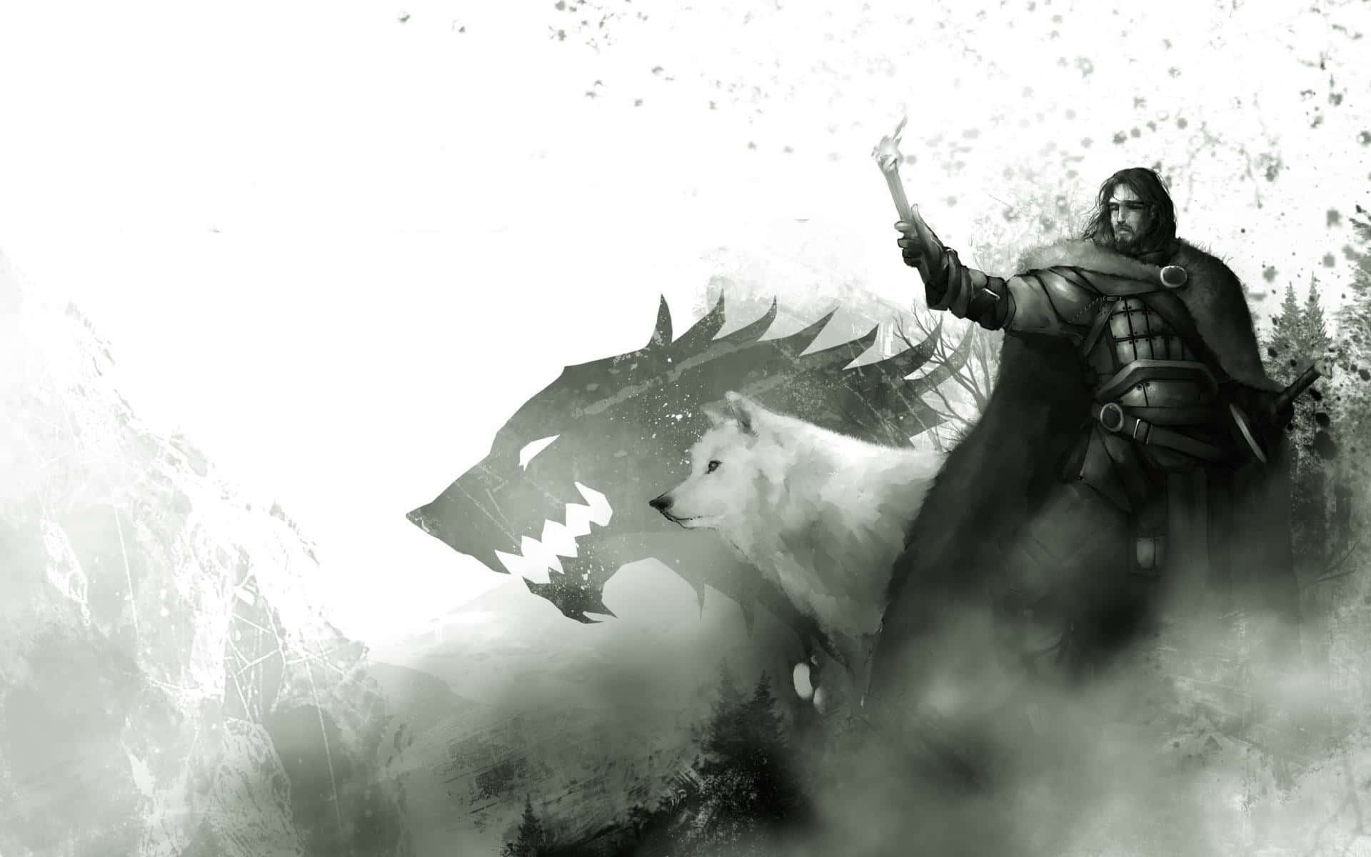 Dire Wolf, white direwolf, night forest, Full HD Desktop Wallpaper