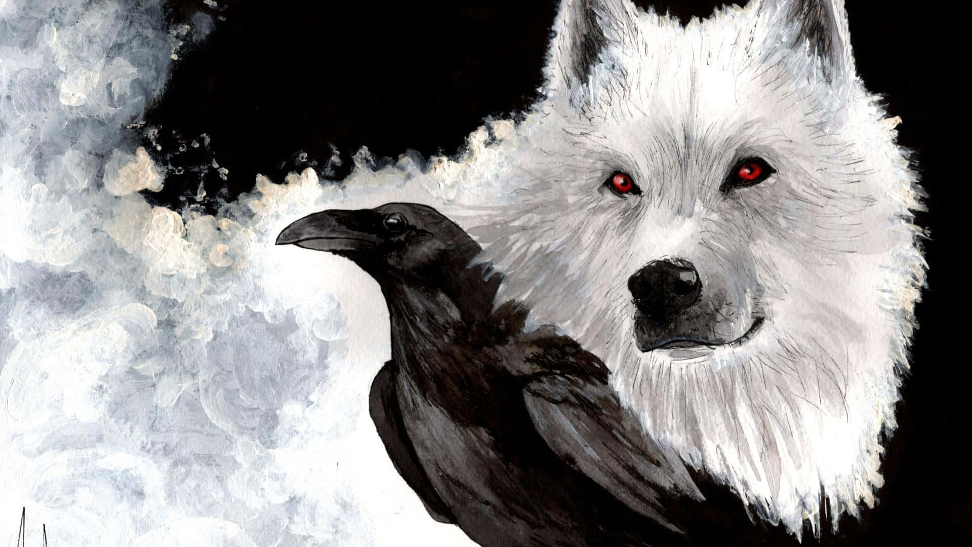 Dire Wolf, white wolf, glowing red eyes, Full HD Desktop Wallpaper