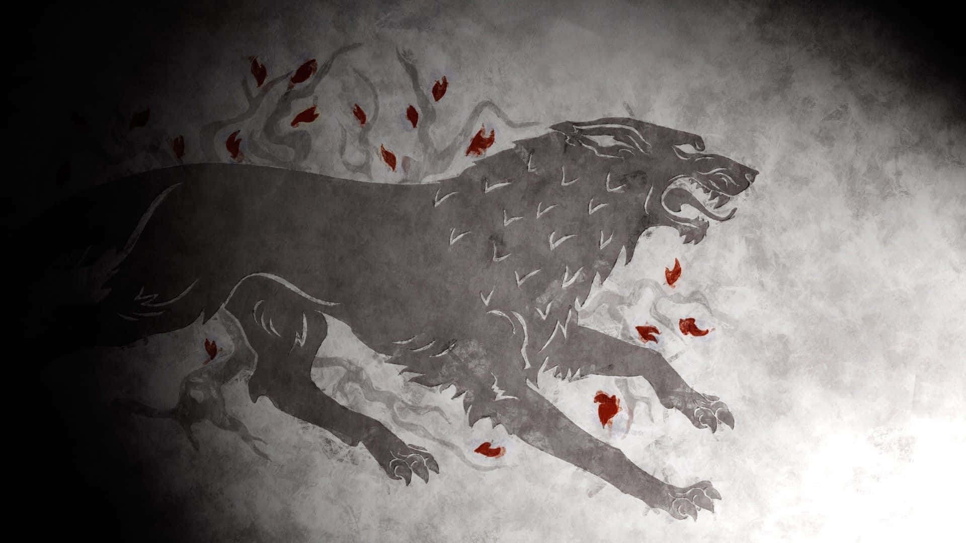 Dire Wolf, grey wolf, red leaves, Full HD Desktop Wallpaper