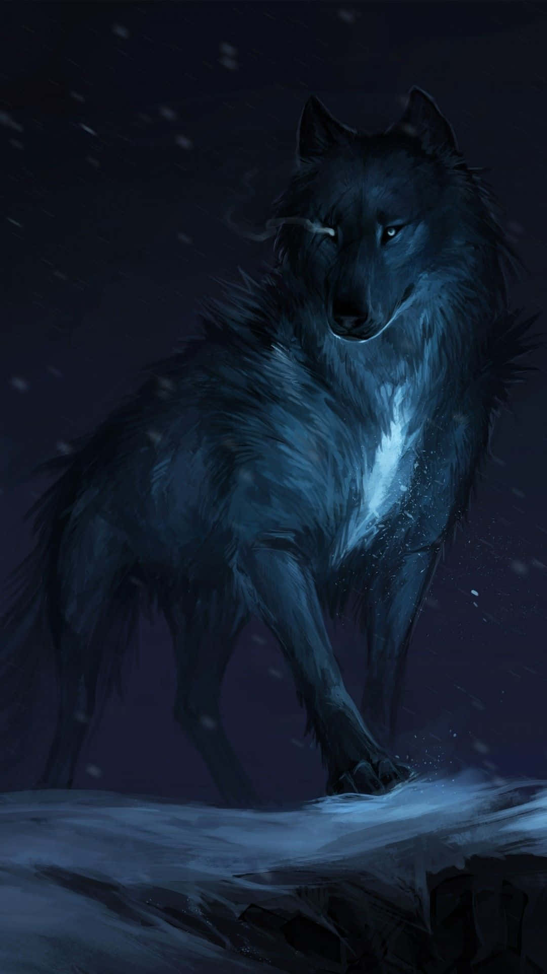 Dire Wolf, black wolf, glowing blue fur, Full HD Phone Wallpaper