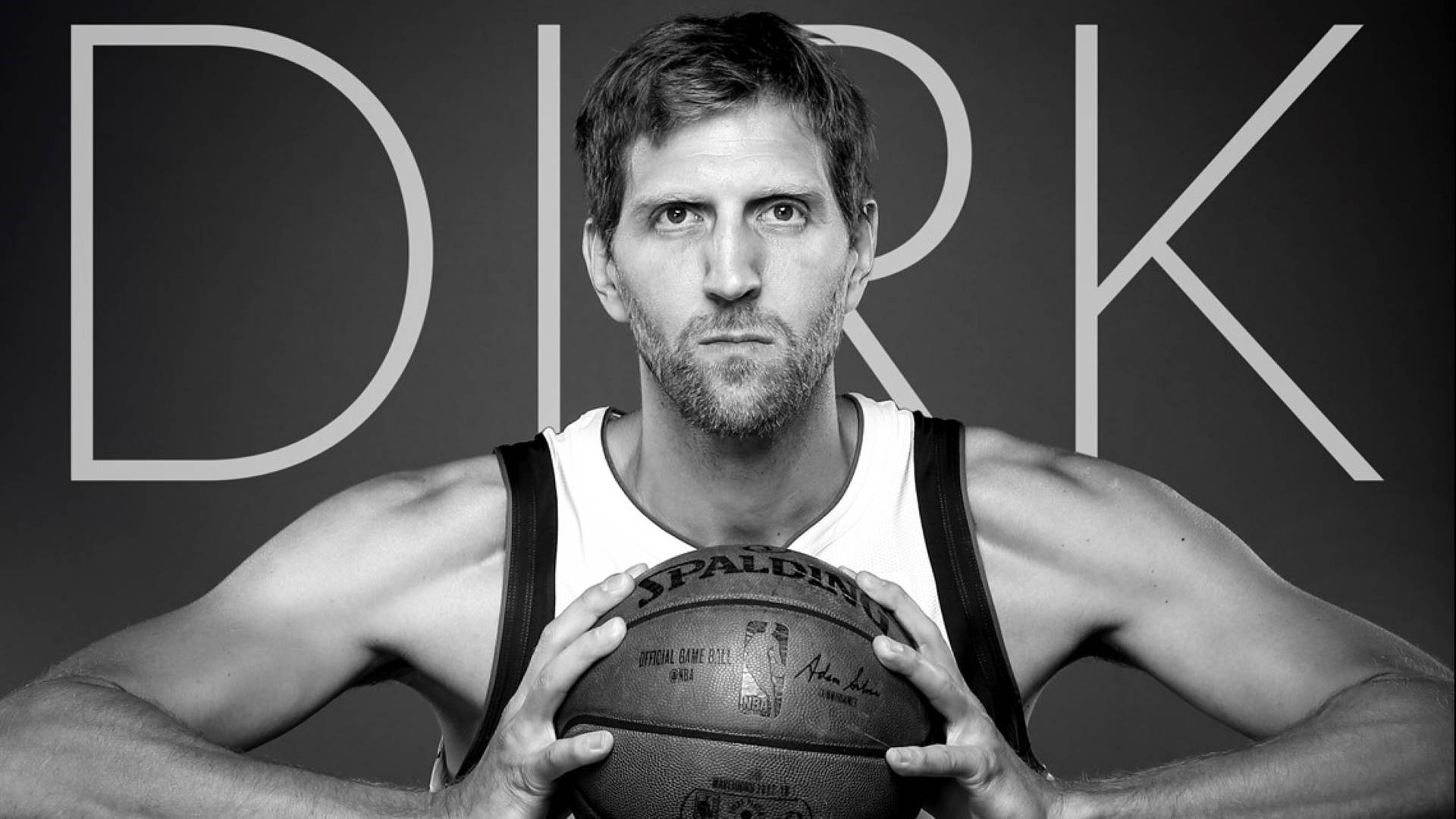 Dirk Nowitzki, basketball, black and white portrait, Full HD Desktop Wallpaper