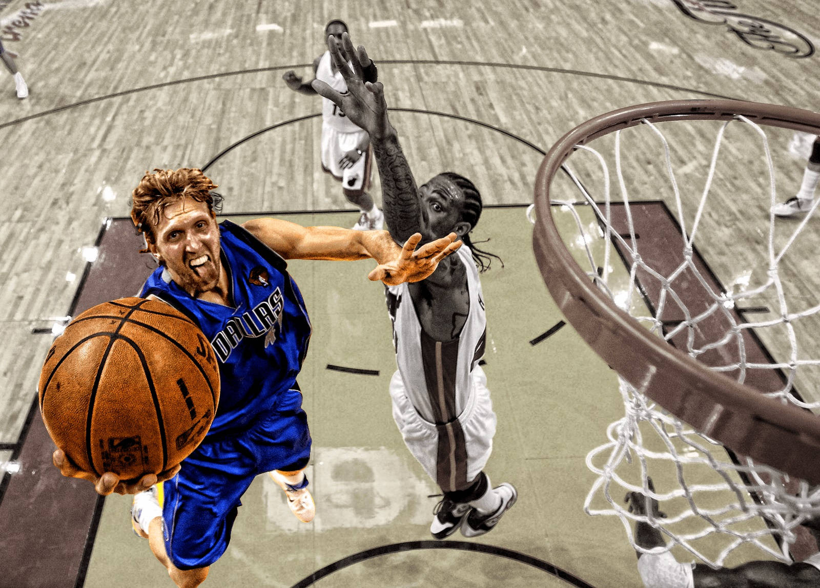 Dirk Nowitzki, lay up, blue, HD Desktop Wallpaper