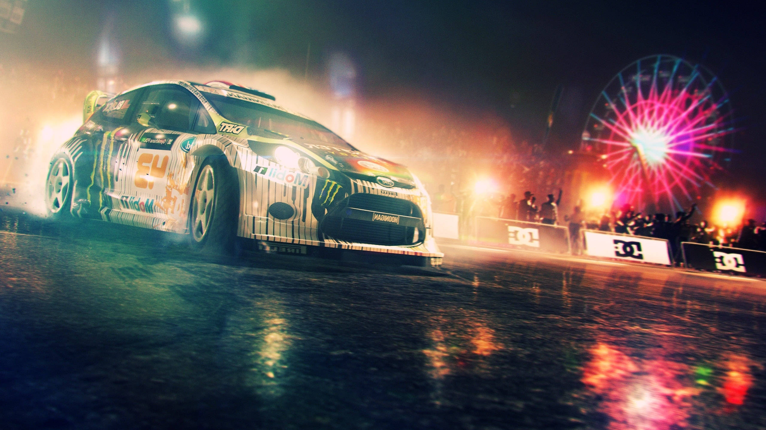 Dirt 3, ferris wheel, night, 2K Desktop Wallpaper
