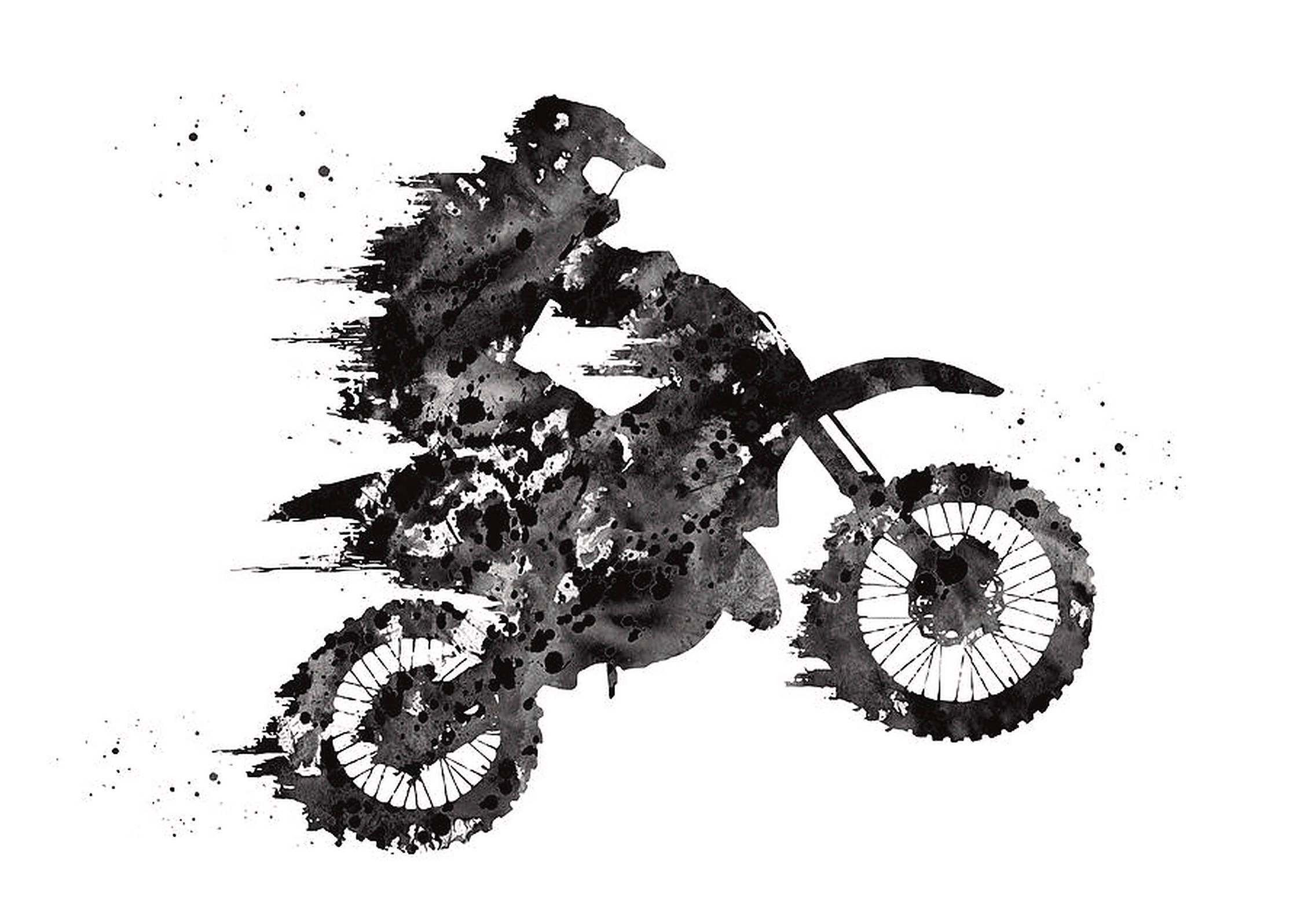 dirt bike, black and white, watercolor splash, Full HD Desktop Wallpaper