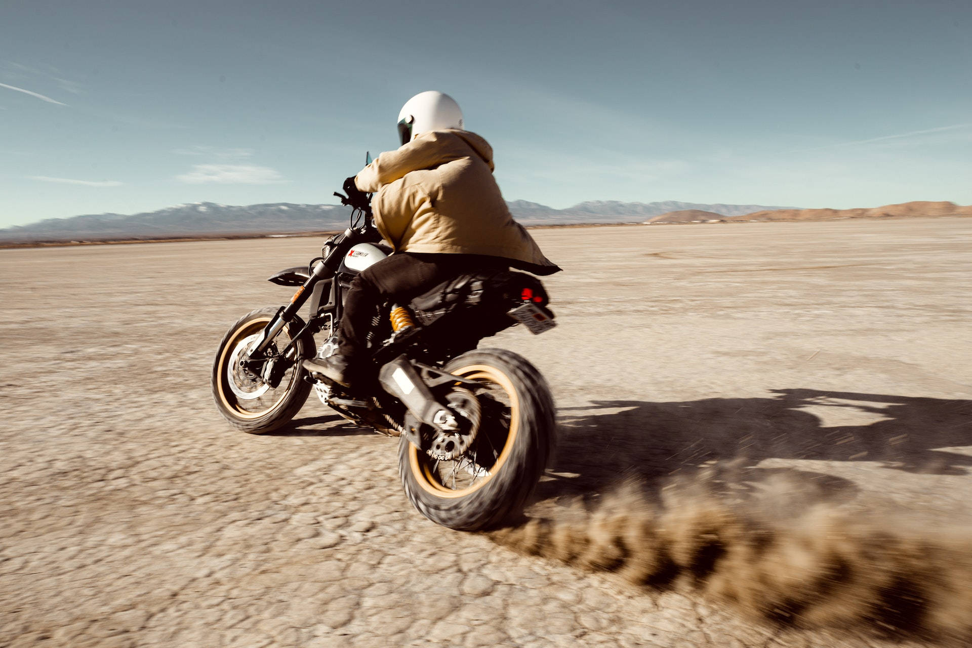 dirt bike, tan jacket, white helmet, Full HD Desktop Wallpaper