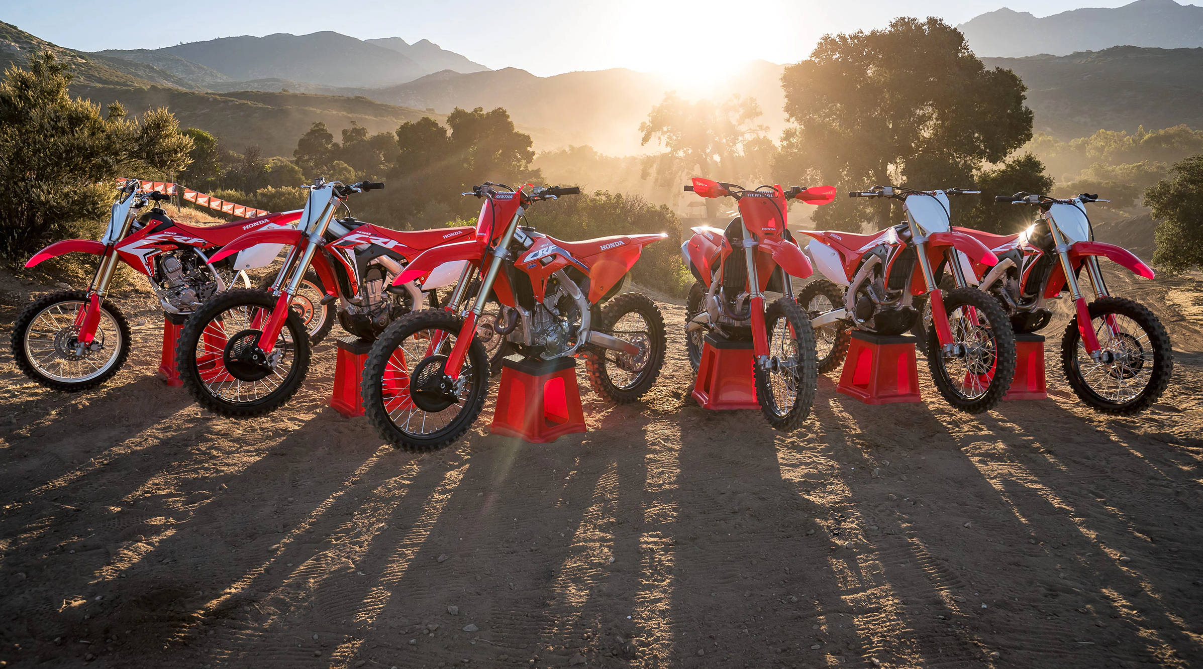 dirtbike, red dirt bikes, orange stands, Full HD Desktop Wallpaper