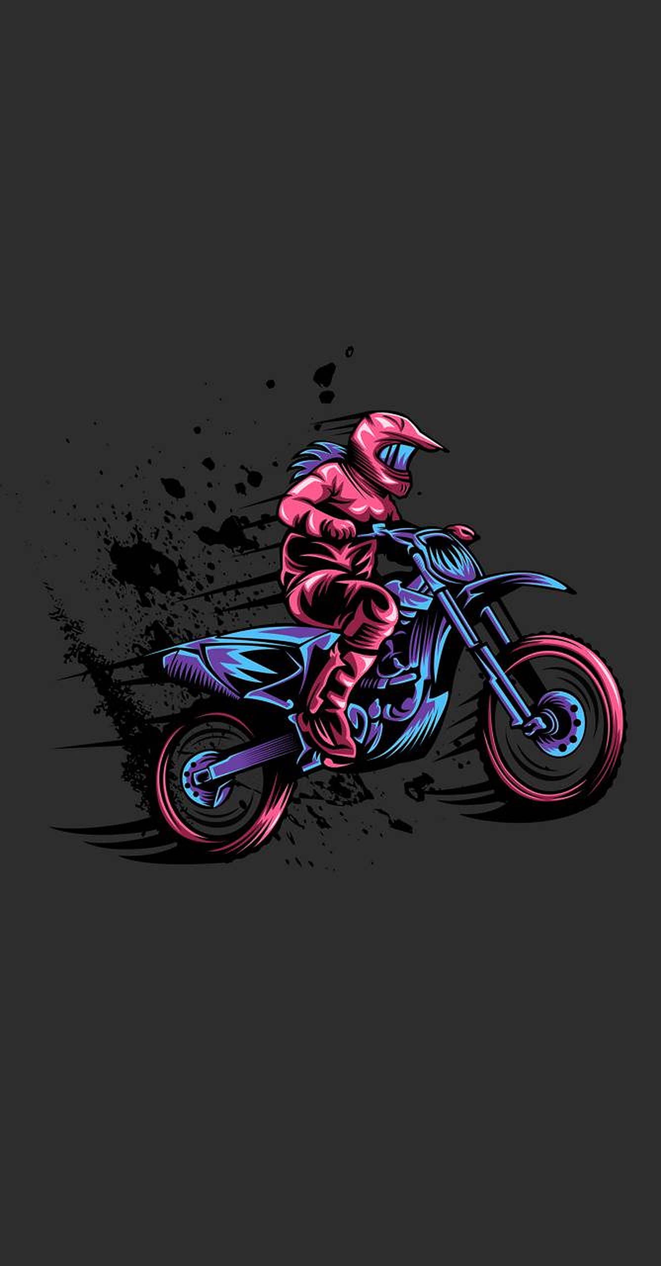 neon motorcycle, pink gear, dark background, 2K Phone Wallpaper